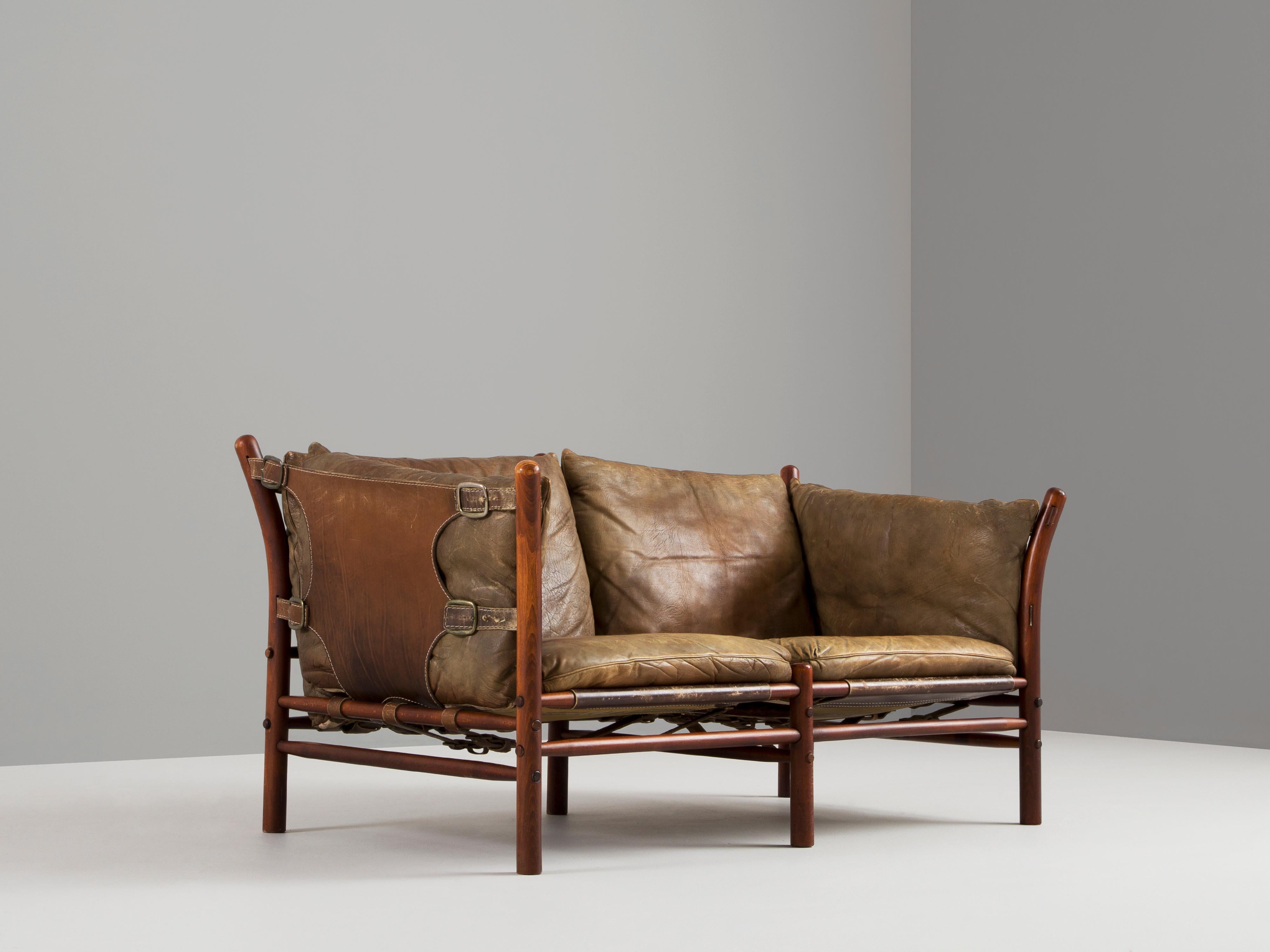 Swedish Arne Norell ‘Illona’ Sofa with Brown Patinated Leather