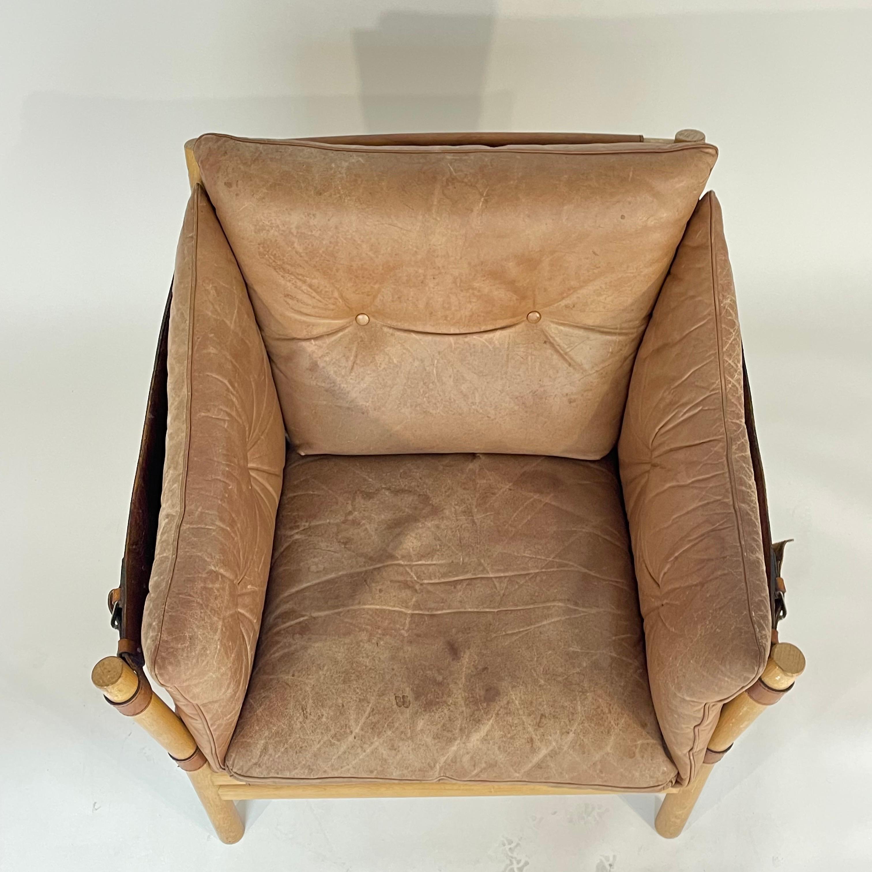 Arne Norell Ilona Kampagnen-Safari-Stuhl aus Eiche und cognacfarbenem Leder, Schweden, 1970er Jahre im Angebot 3