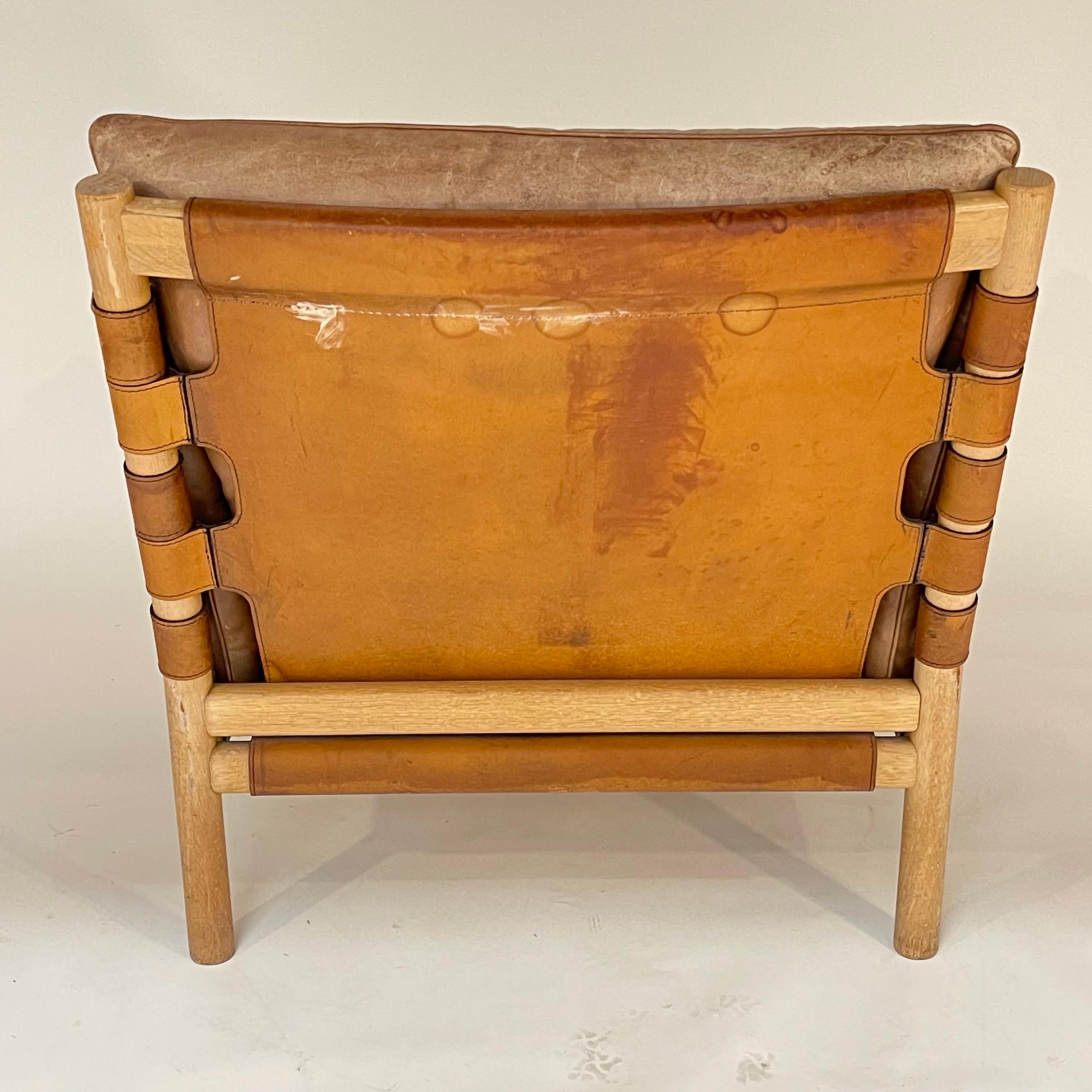 Arne Norell Ilona Oak and Cognac Leather Campaign Safari Chair, Sweden, 1970s In Good Condition For Sale In Miami, FL