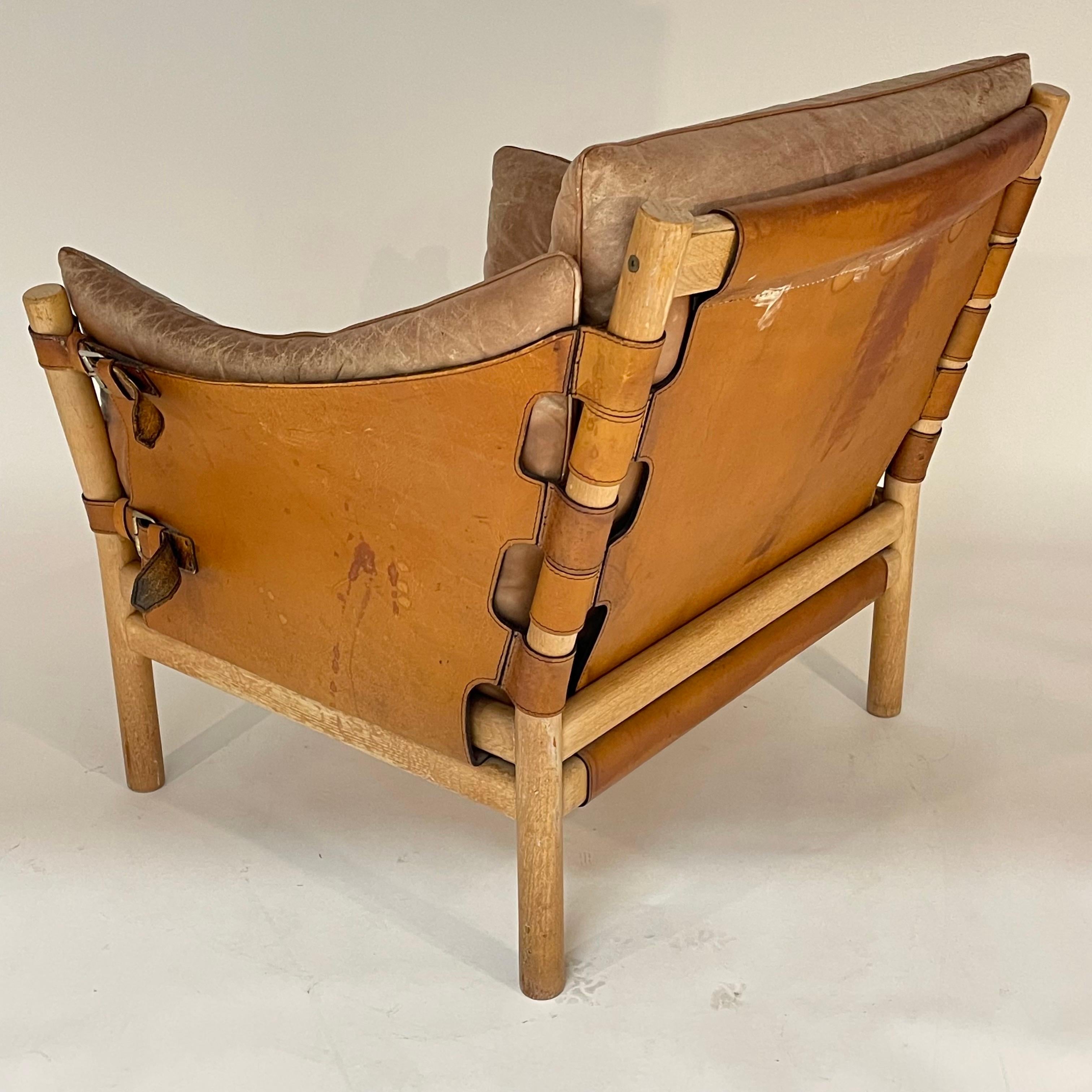 20th Century Arne Norell Ilona Oak and Cognac Leather Campaign Safari Chair, Sweden, 1970s For Sale