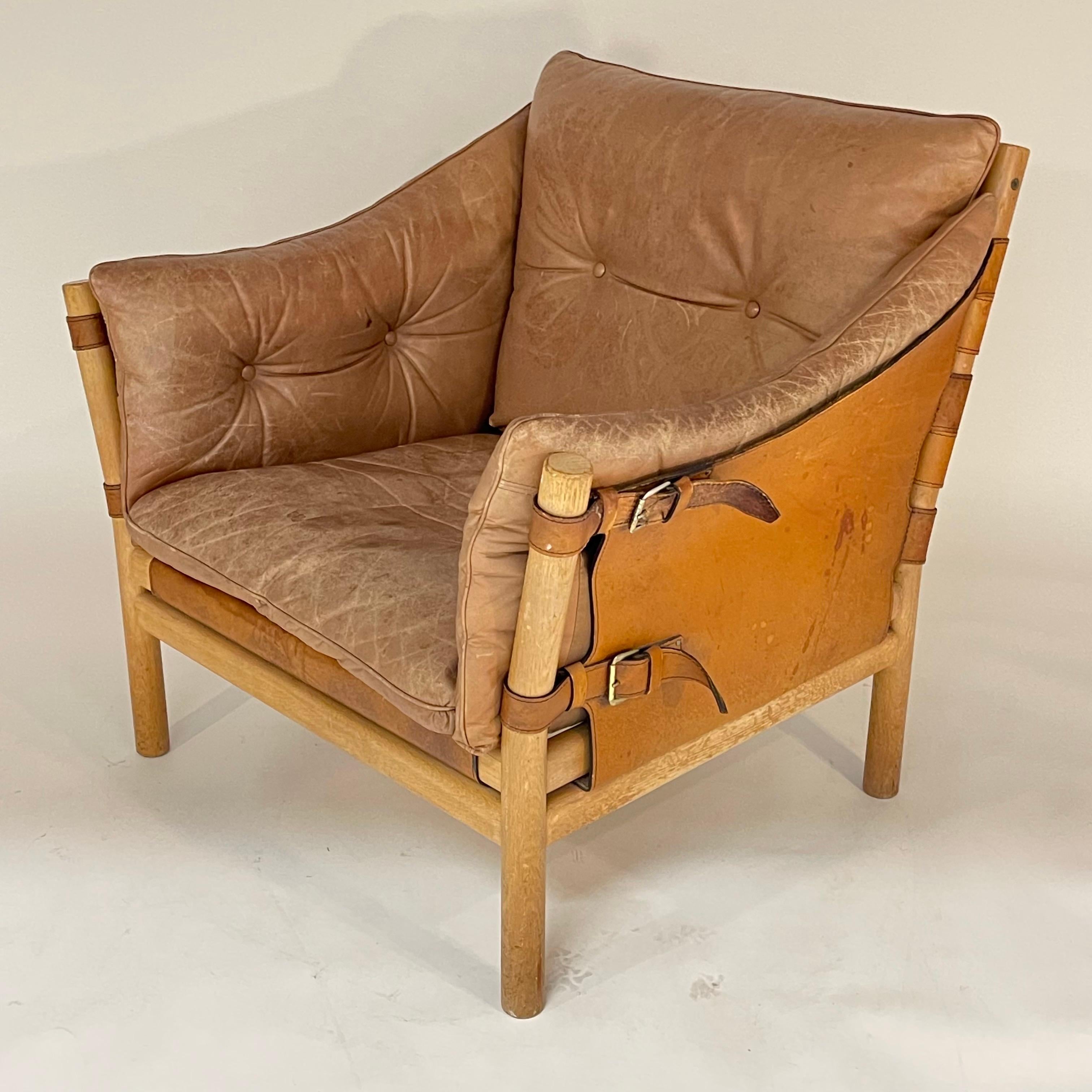 Arne Norell Ilona Kampagnen-Safari-Stuhl aus Eiche und cognacfarbenem Leder, Schweden, 1970er Jahre im Angebot 1