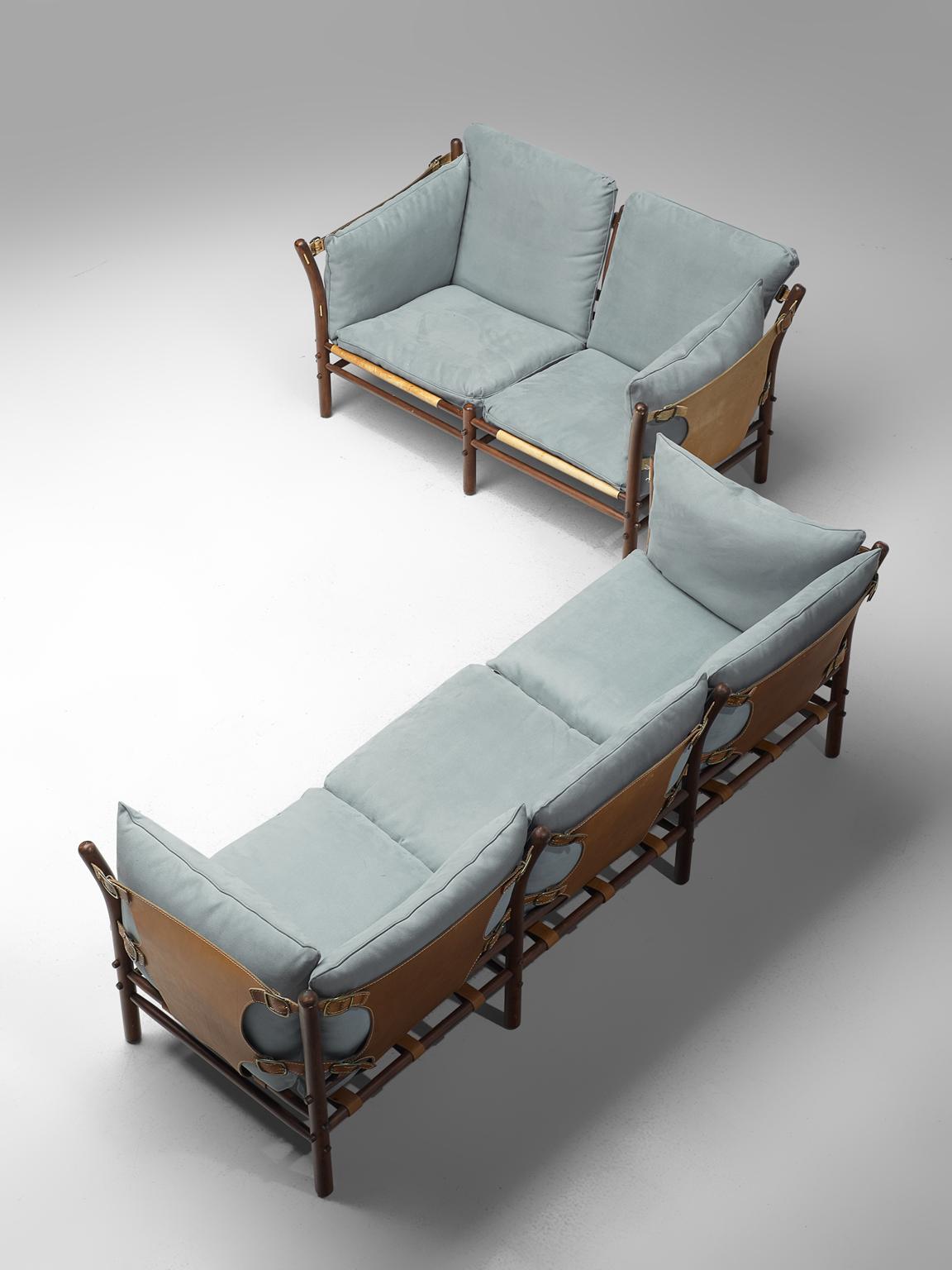 Arne Norell 'Ilona' Sofa with Buffalo Leather and Sky Blue Fabric 3