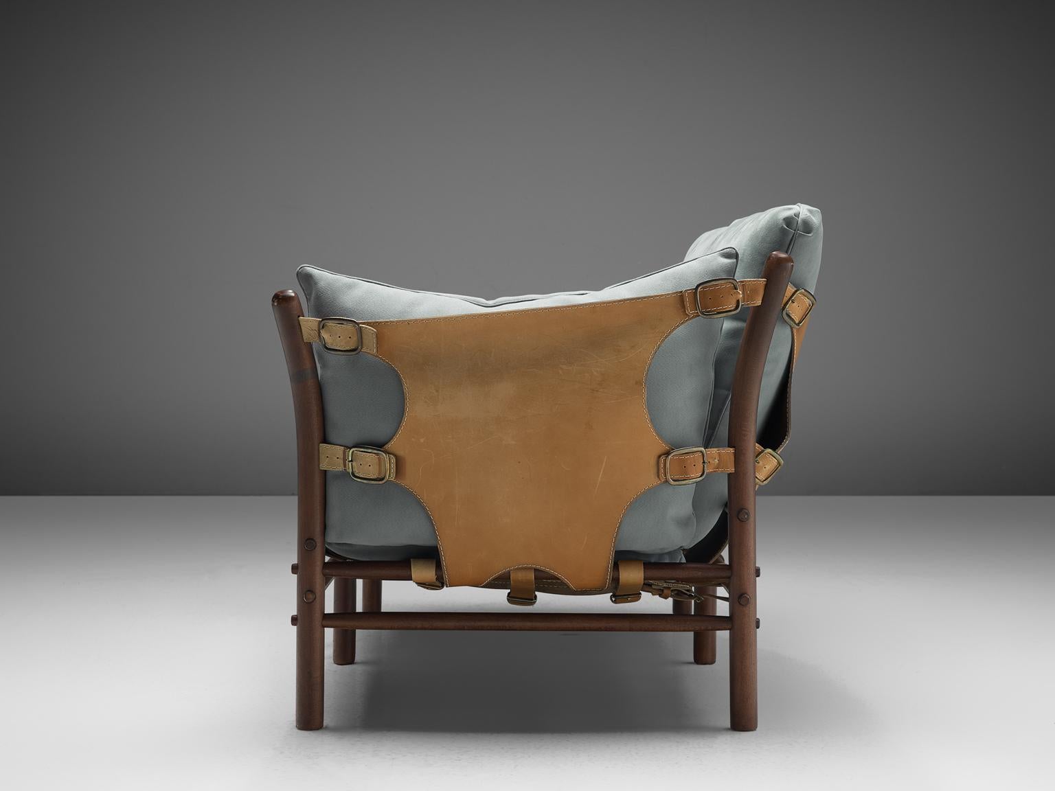 Arne Norell 'Ilona' Sofa with Buffalo Leather and Sky Blue Fabric 1