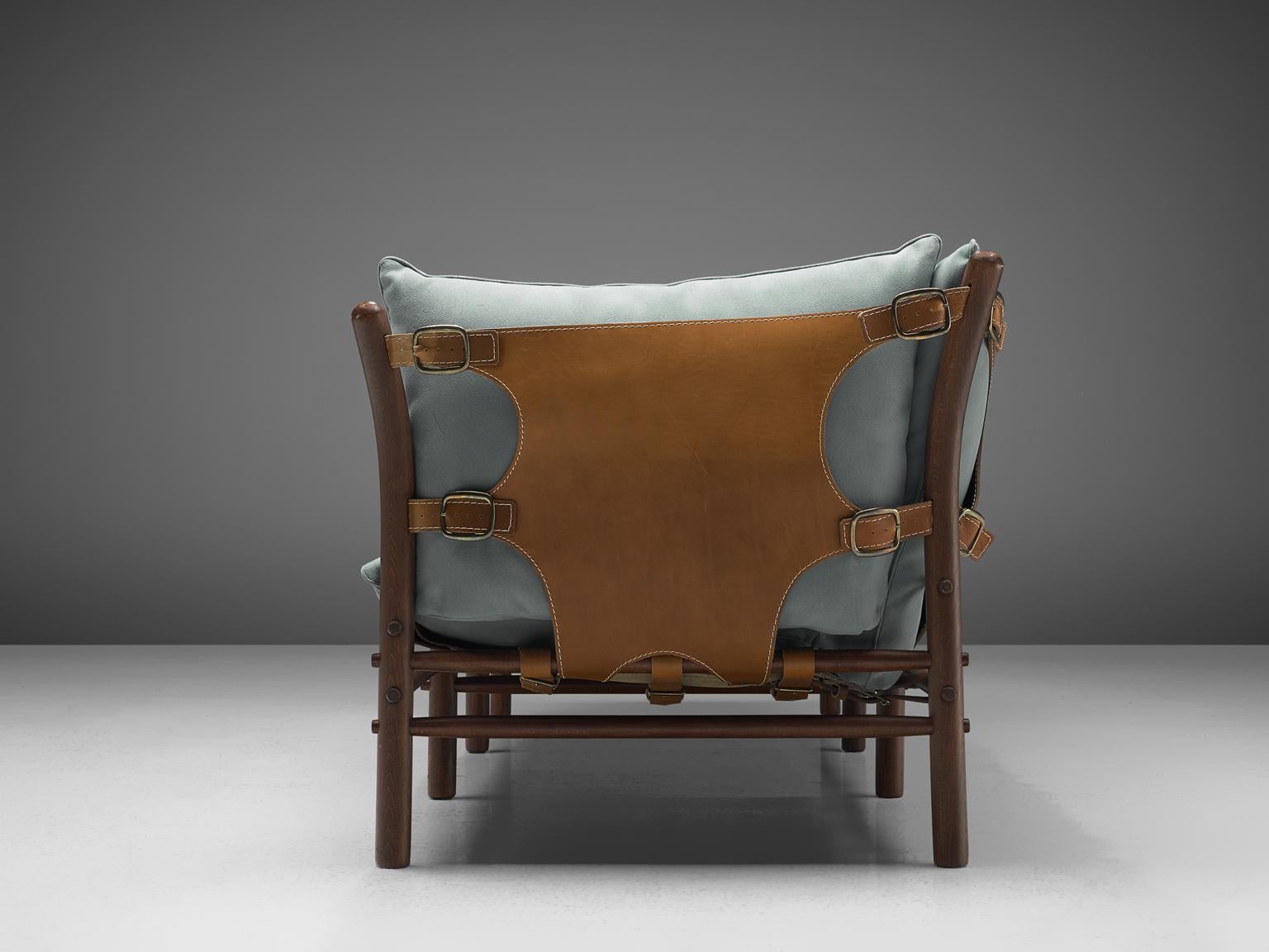 Scandinavian Modern Arne Norell 'Ilona' Sofa with Buffalo Leather and Sky Blue Fabric