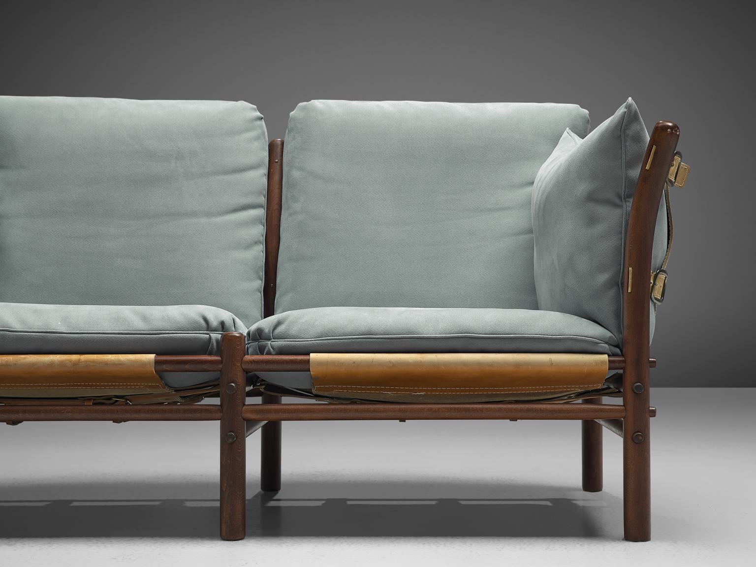 Late 20th Century Arne Norell 'Ilona' Sofa with Buffalo Leather and Sky Blue Fabric For Sale