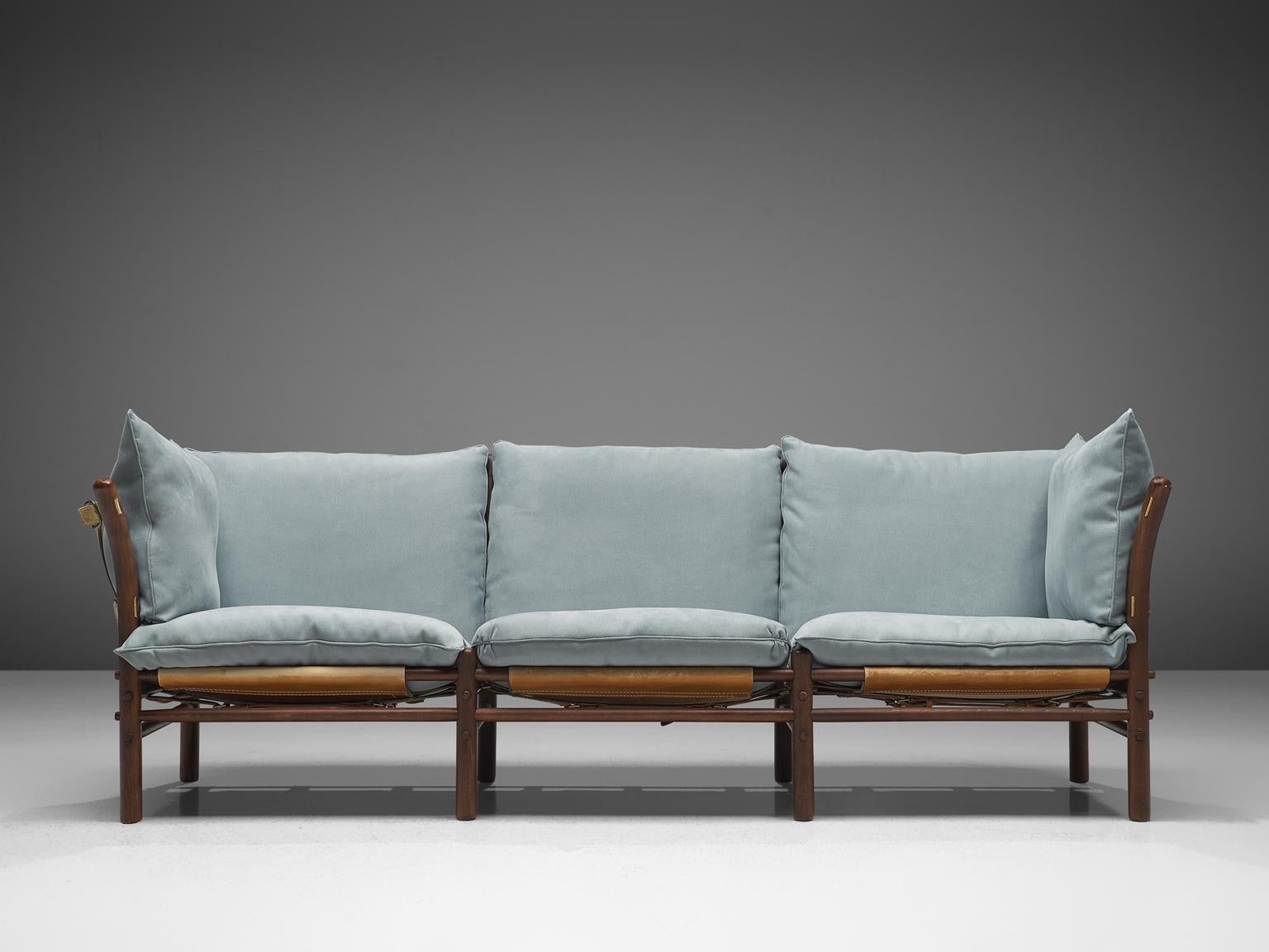 Swedish Arne Norell 'Ilona' Sofa with Buffalo Leather and Sky Blue Fabric