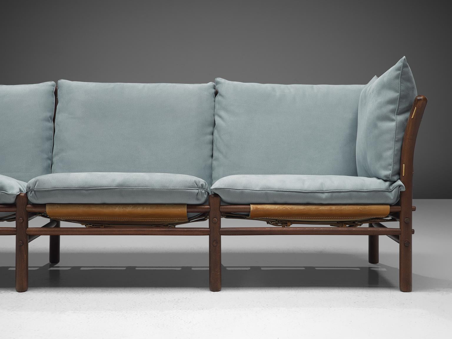 Arne Norell 'Ilona' Sofa with Buffalo Leather and Sky Blue Fabric In Good Condition In Waalwijk, NL