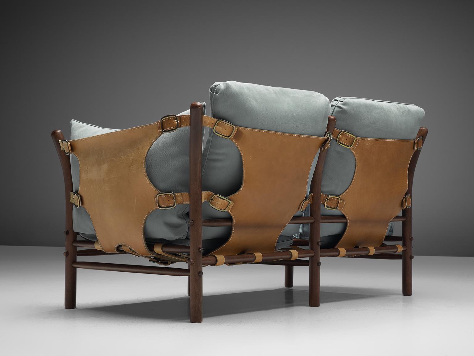 Arne Norell 'Ilona' Sofa with Buffalo Leather and Sky Blue Fabric 1