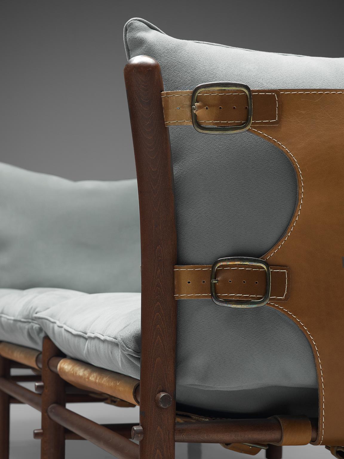 Arne Norell 'Ilona' Sofa with Buffalo Leather and Sky Blue Fabric 2