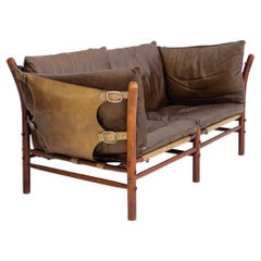 Arne Norell Ilona Two Seat Leather Sofa with Stained Beech Frame
