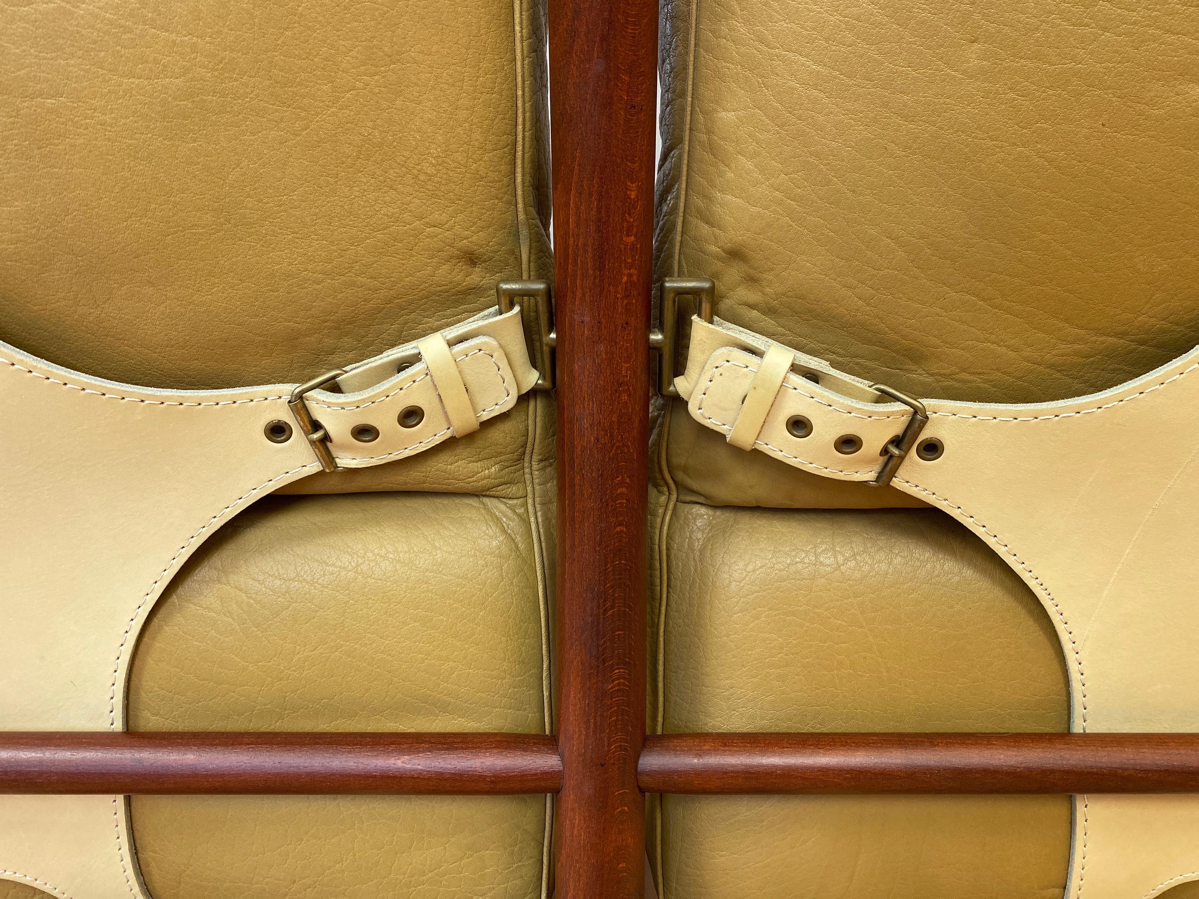 Arne Norell Inca Armless Settee in Teak-Colored Beech and Tan Leather, 1970s 7