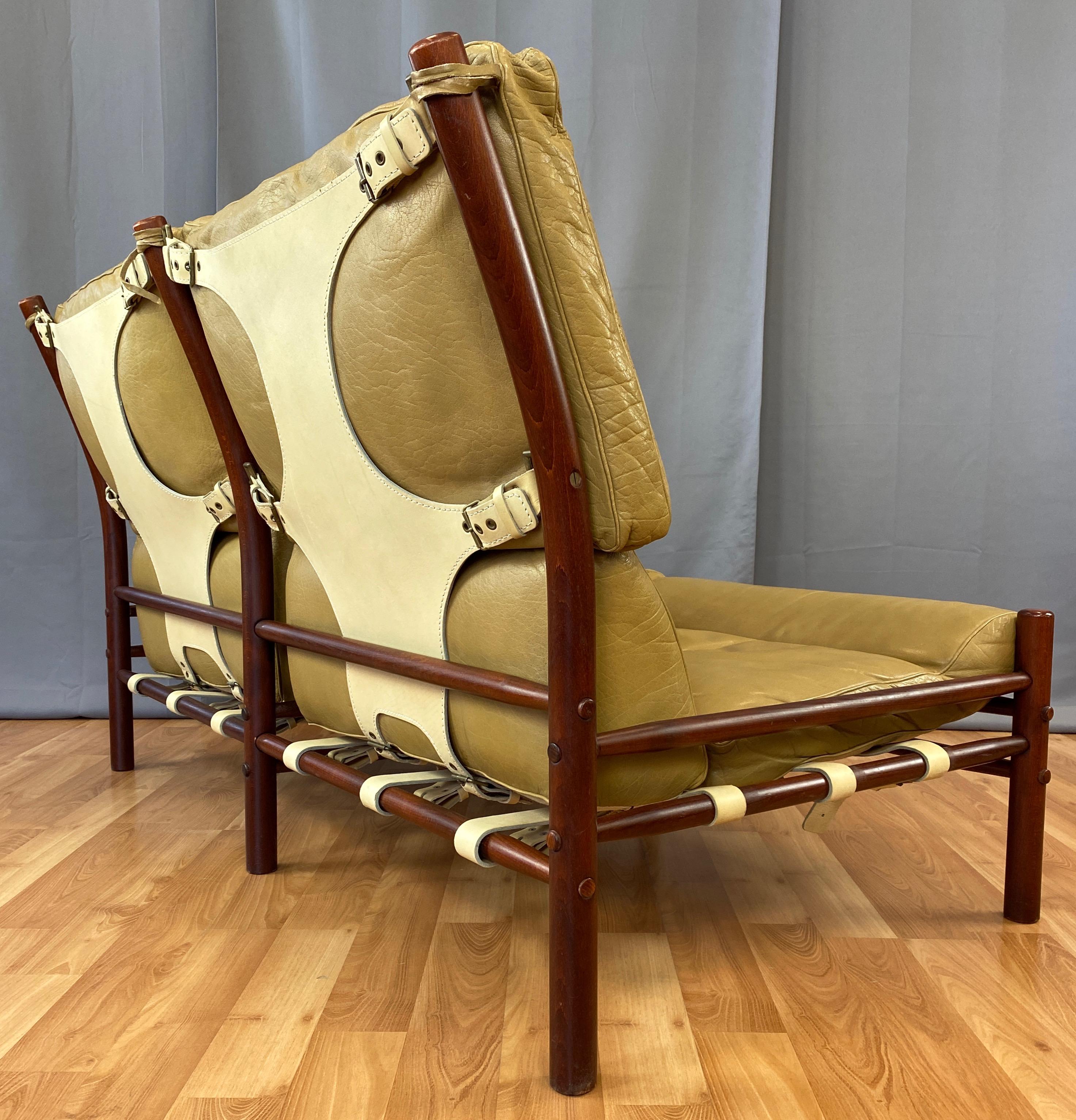 Arne Norell Inca Armless Settee in Teak-Colored Beech and Tan Leather, 1970s In Good Condition In San Francisco, CA