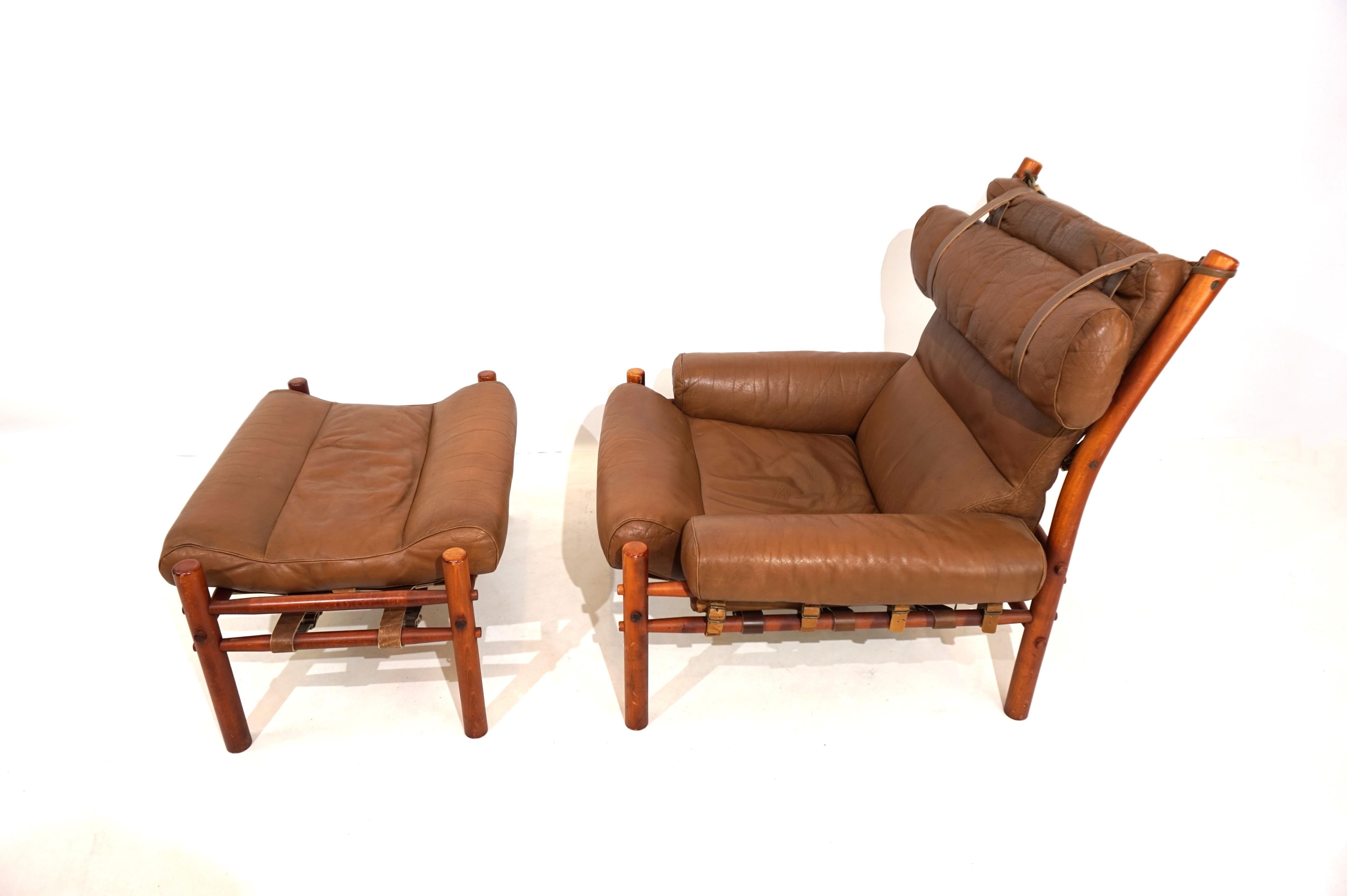 Arne Norell Inca chair with ottoman for Norell AB In Good Condition For Sale In Ludwigslust, DE