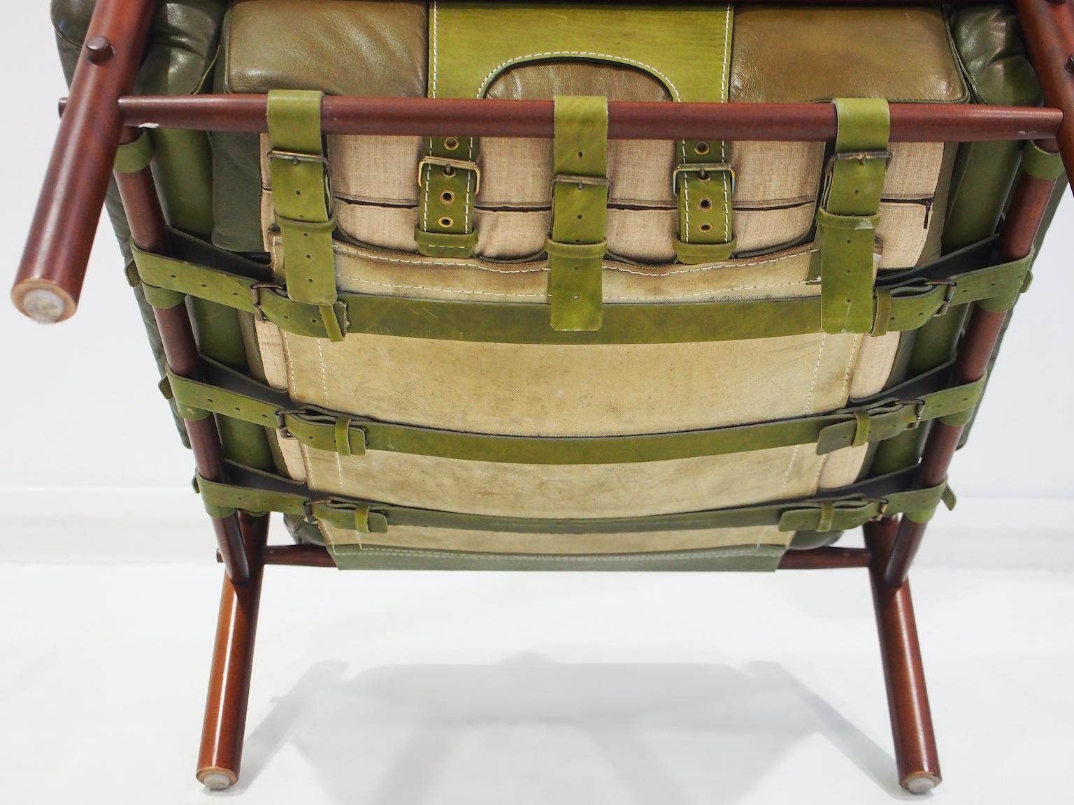 Arne Norell Inca Chair with Ottoman in Olive Green Leather 8