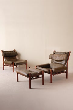 Arne Norell Inca Easy Chairs with Ottoman, 1970s
