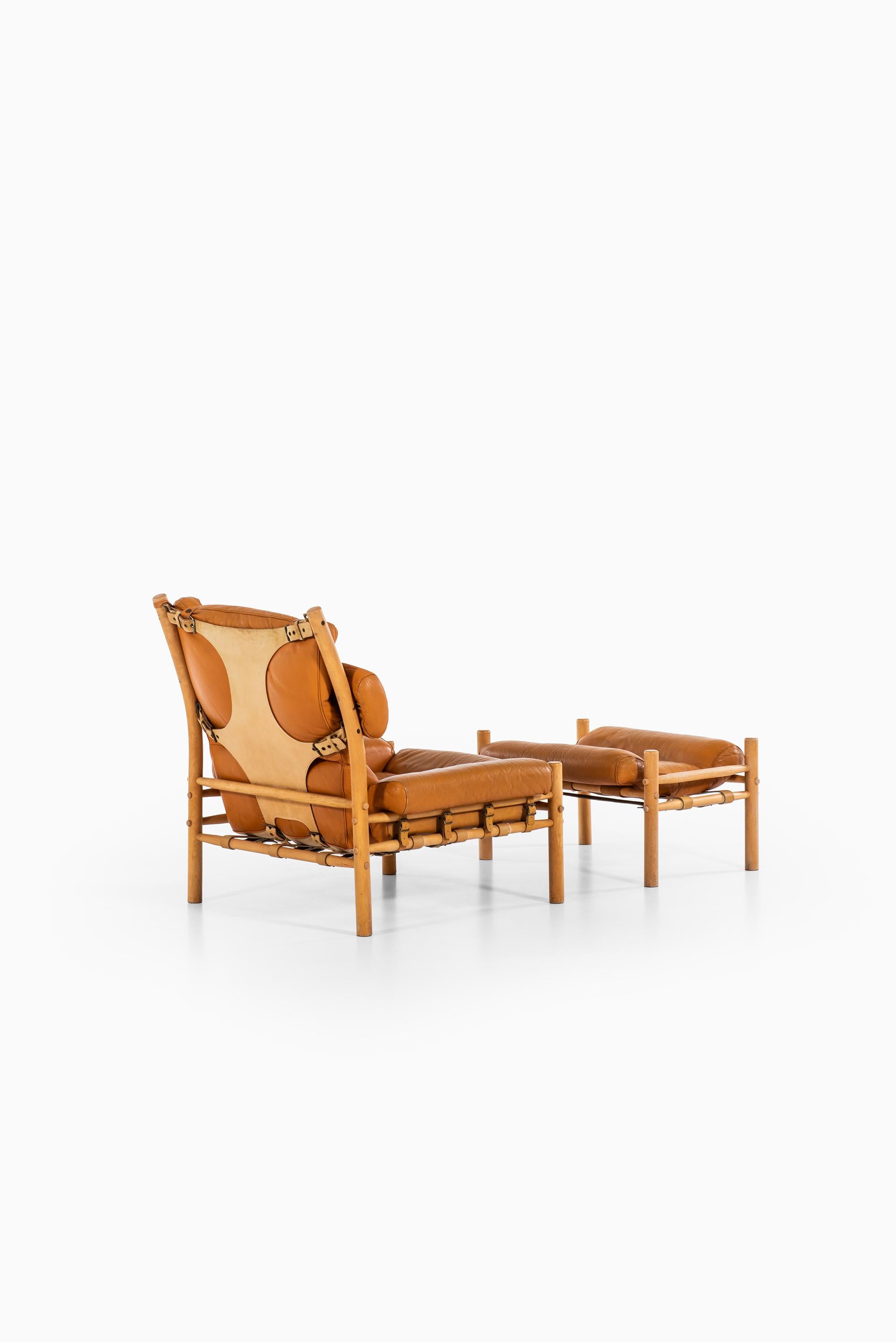 Mid-20th Century Arne Norell Inca Easy Chairs with Stools Produced by Arne Norell AB in Sweden