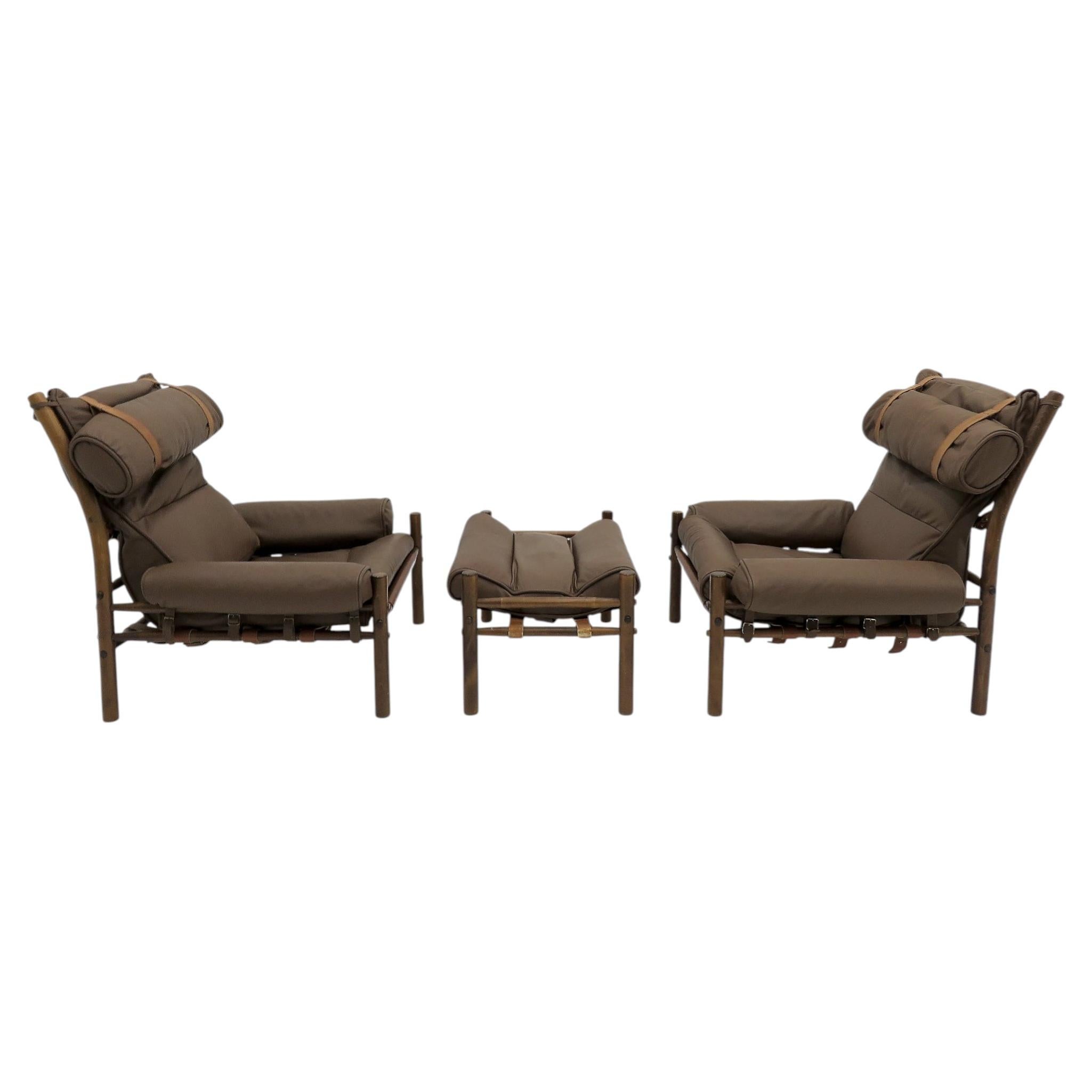 Arne Norell 'Inca' Leather Chairs and Ottoman, 1970
