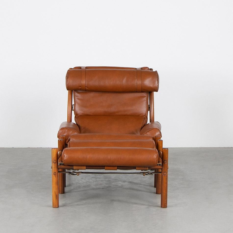 Scandinavian Modern Arne Norell Inca Lounge Chair and Ottoman in new brown Leather for Norell Möbel