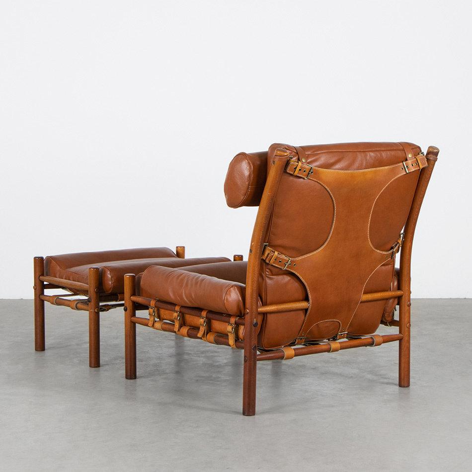 Arne Norell Inca Lounge Chair and Ottoman in new brown Leather for Norell Möbel In Good Condition In Amsterdam, NL