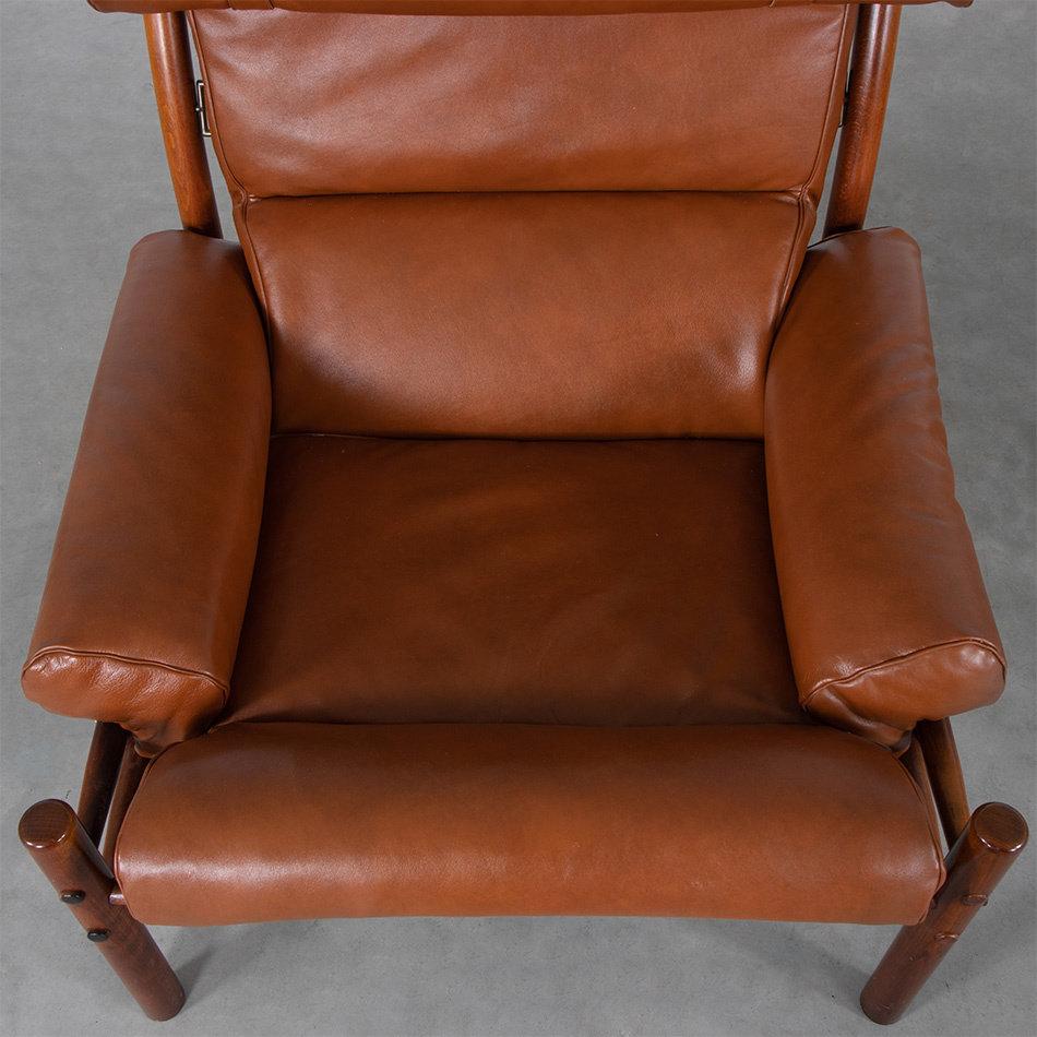 Arne Norell Inca Lounge Chair and Ottoman in new brown Leather for Norell Möbel 1