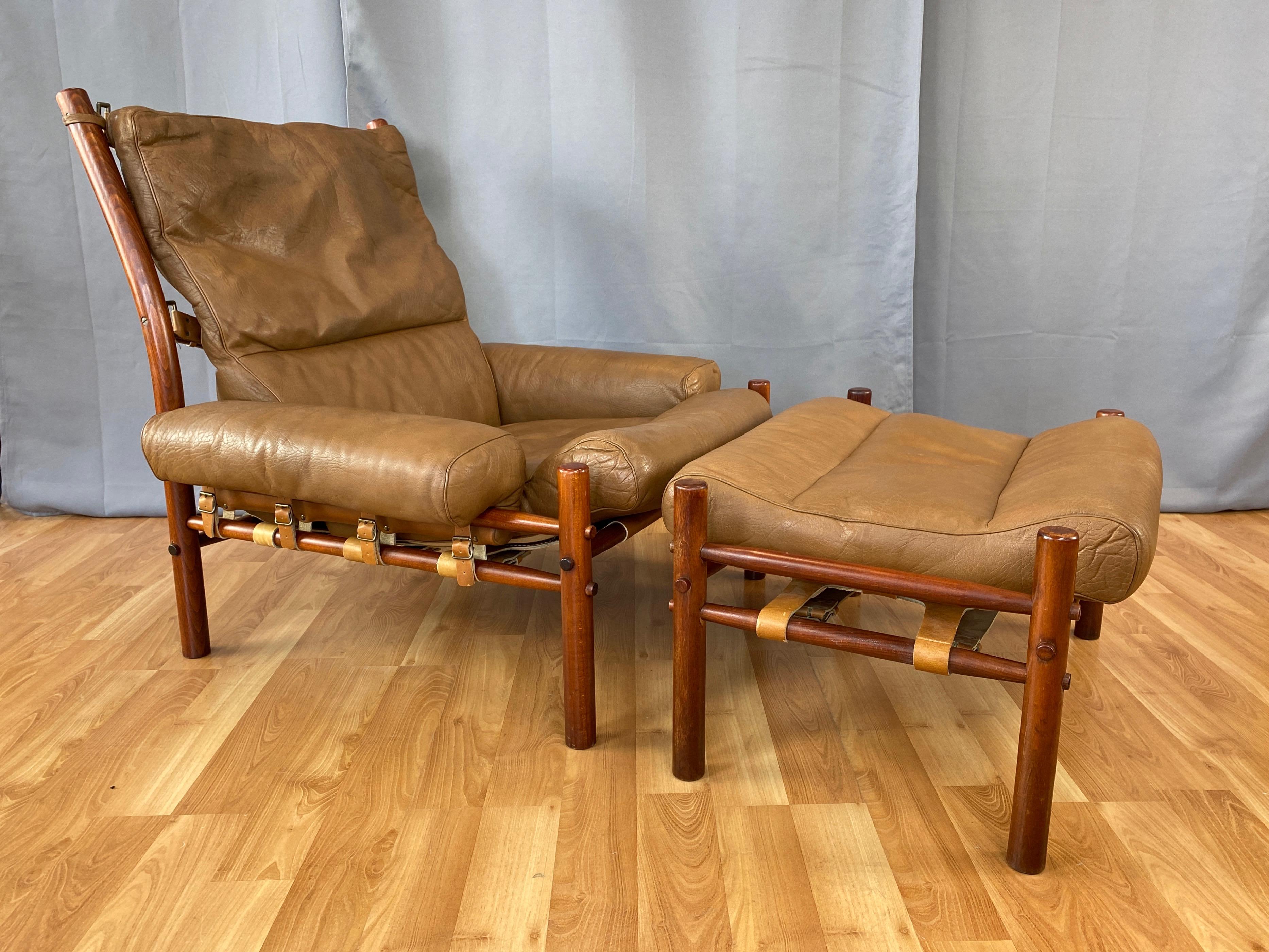 Arne Norell Inca Lounge Chair & Ottoman in Teak-Colored Beech and Leather, 1970s 2