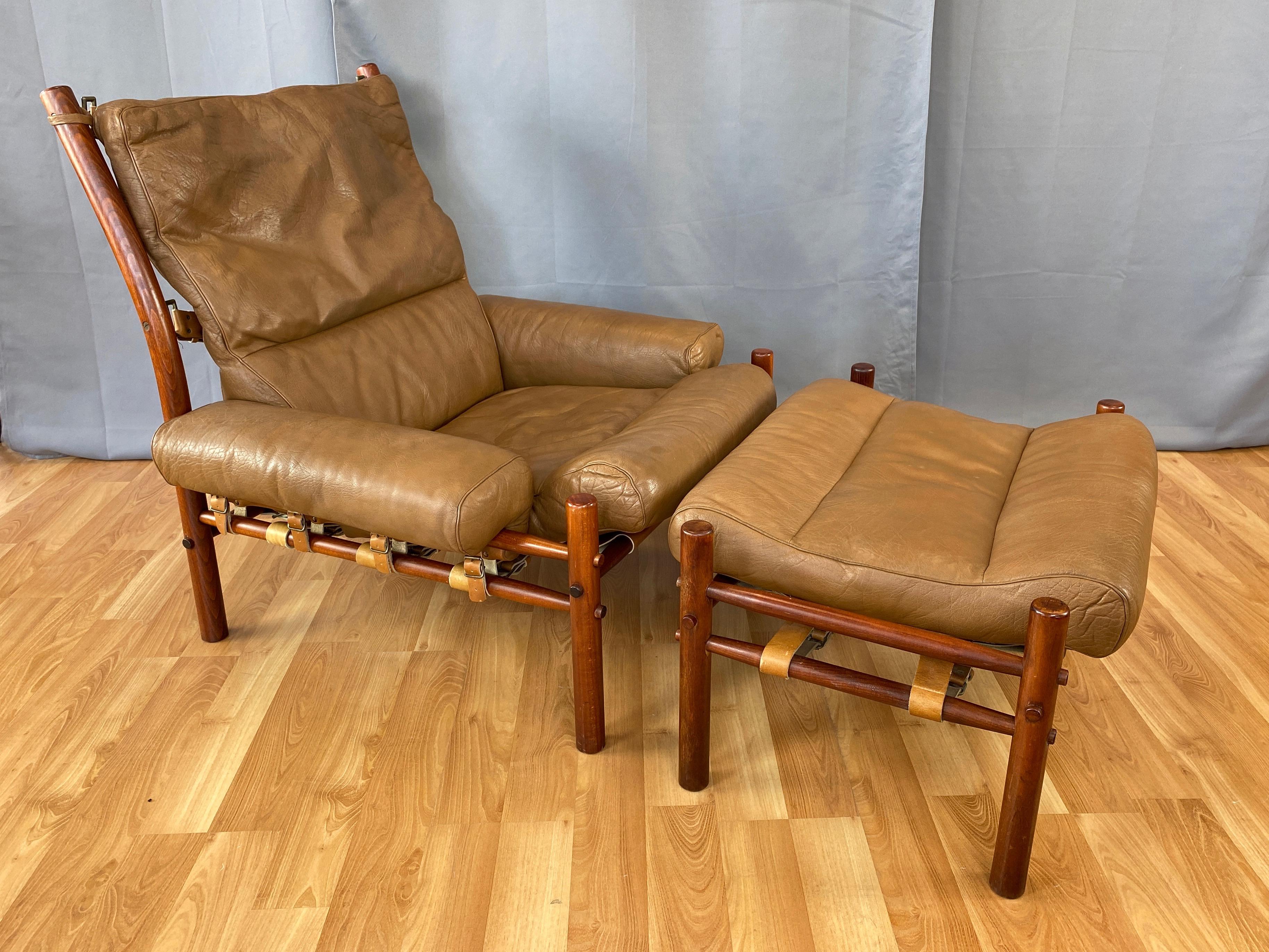 Arne Norell Inca Lounge Chair & Ottoman in Teak-Colored Beech and Leather, 1970s 3