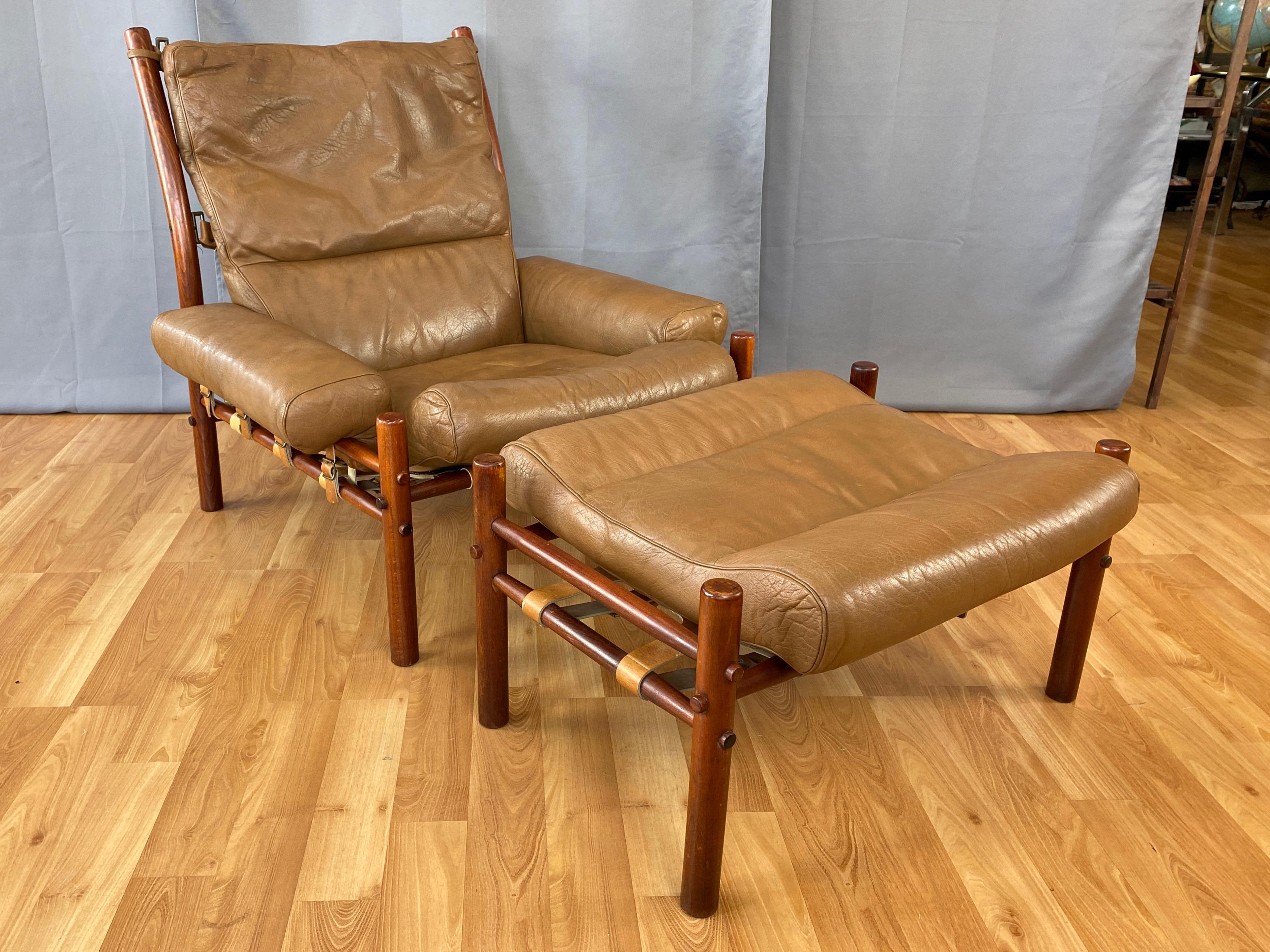 Arne Norell Inca Lounge Chair & Ottoman in Teak-Colored Beech and Leather, 1970s 4