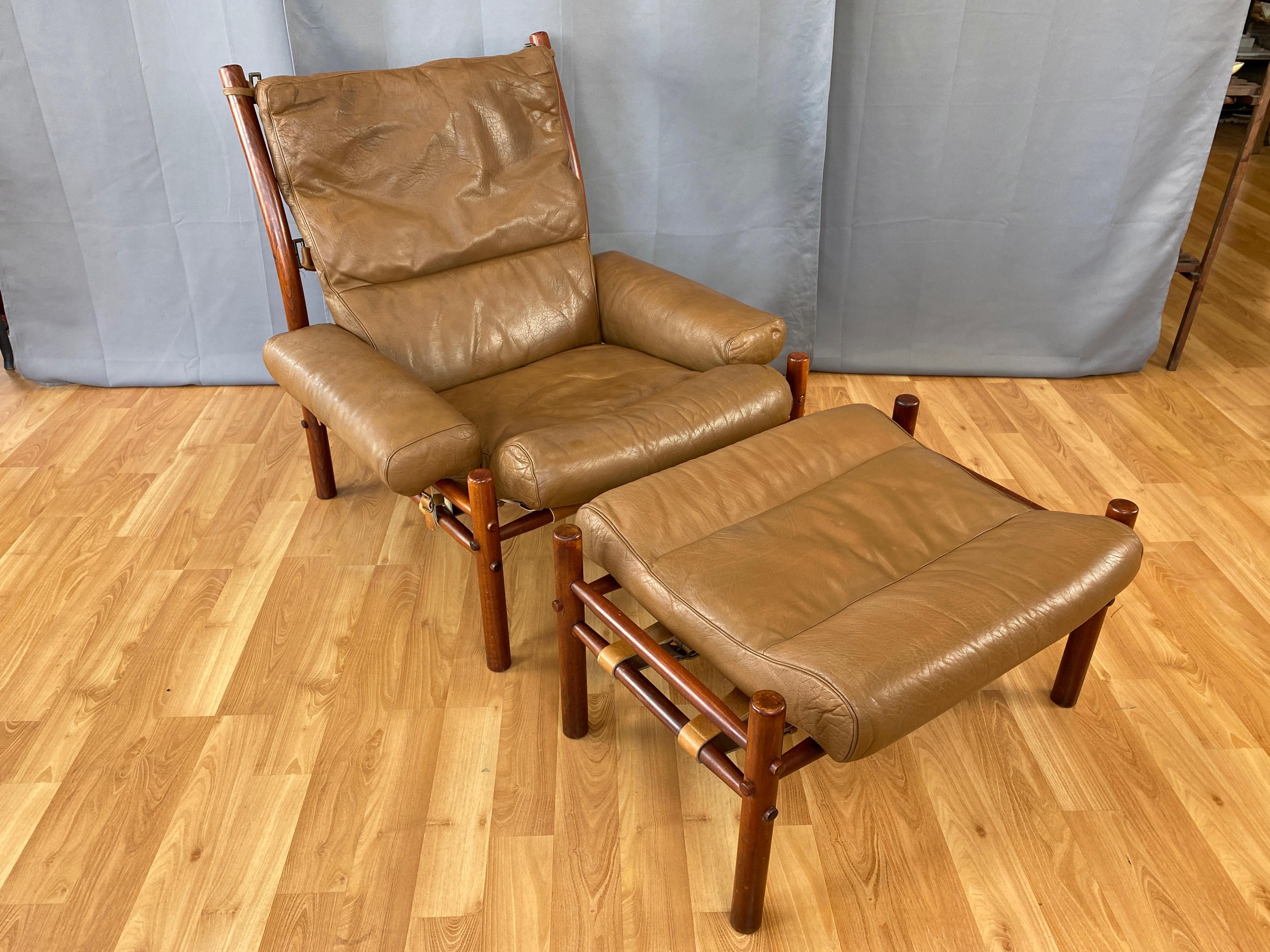 Arne Norell Inca Lounge Chair & Ottoman in Teak-Colored Beech and Leather, 1970s 5