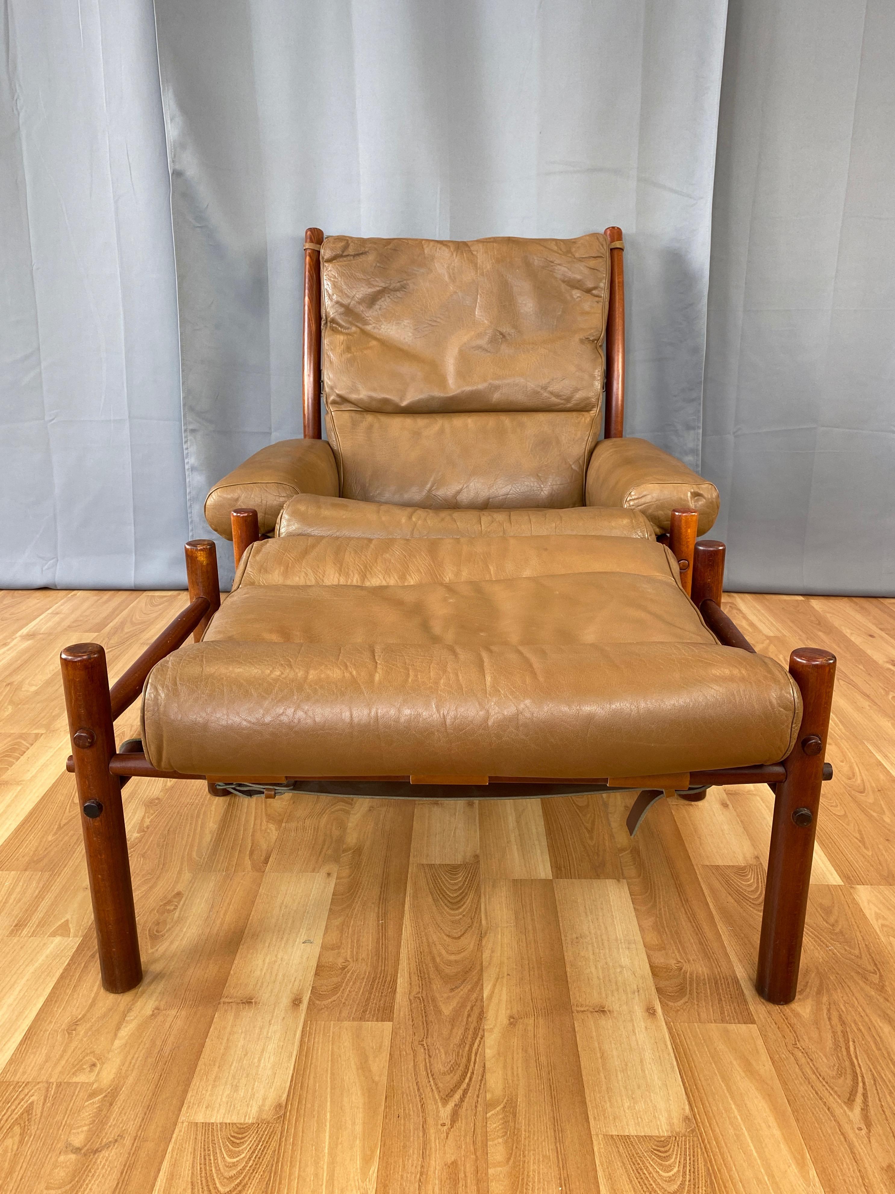 Arne Norell Inca Lounge Chair & Ottoman in Teak-Colored Beech and Leather, 1970s 6