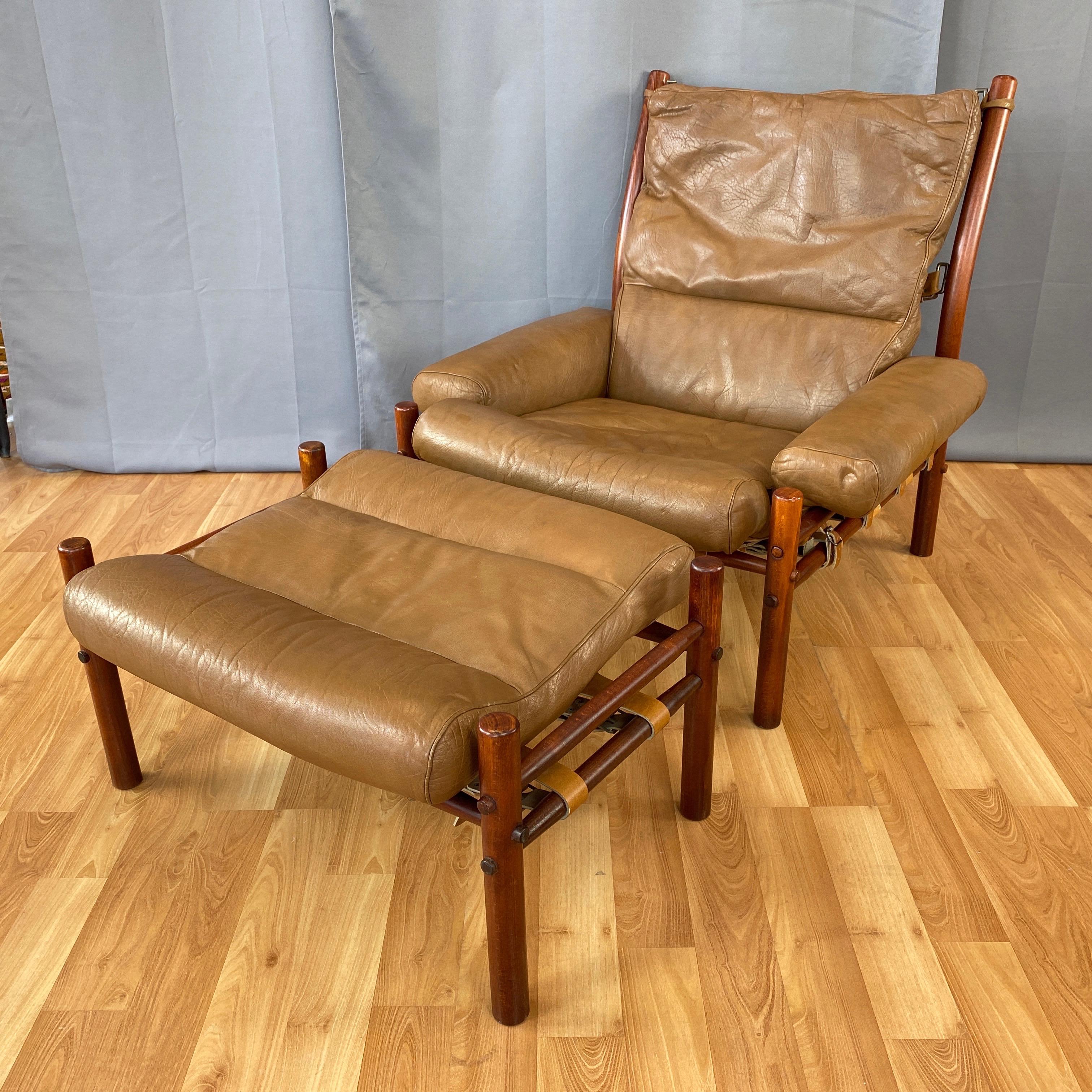 Arne Norell Inca Lounge Chair & Ottoman in Teak-Colored Beech and Leather, 1970s 7