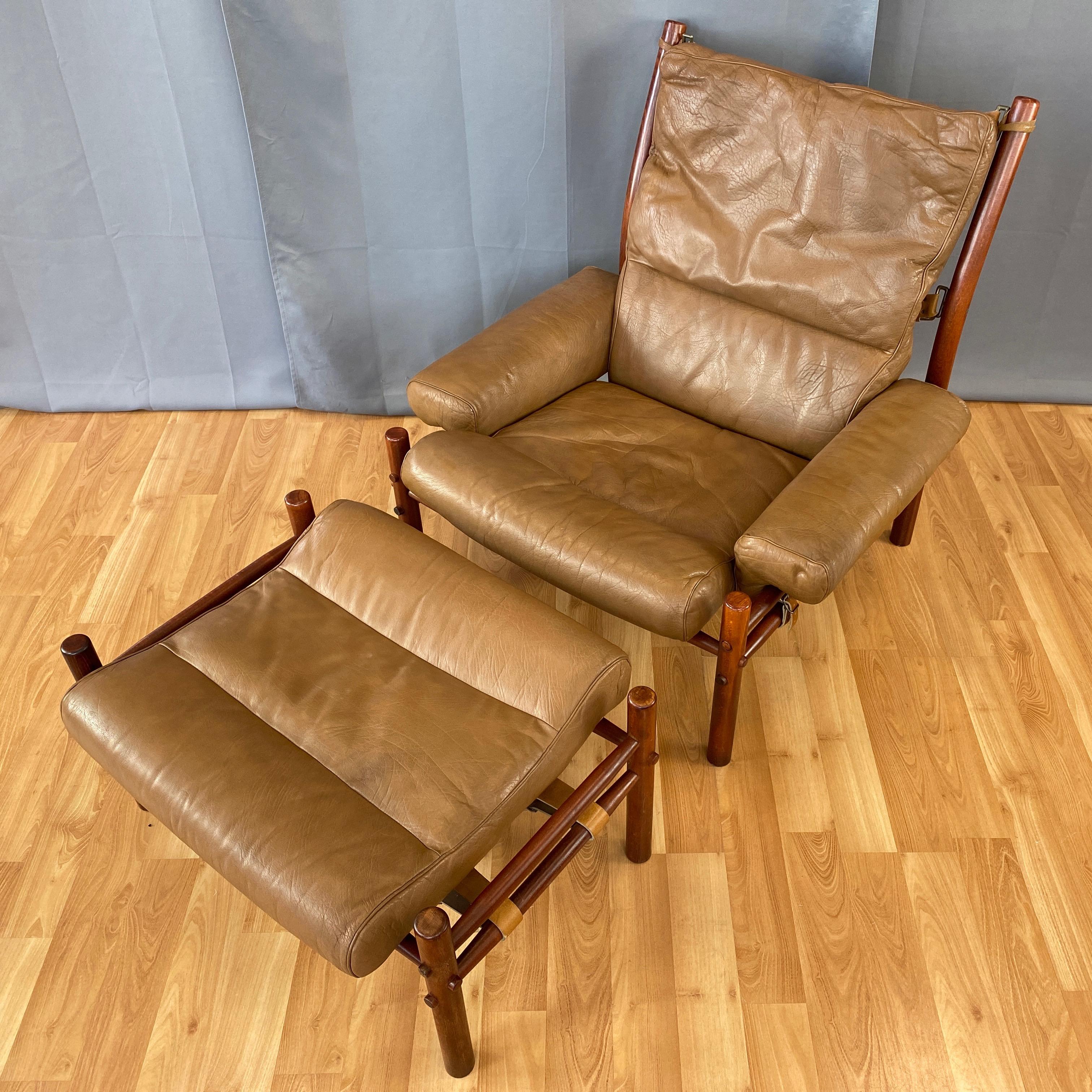 Arne Norell Inca Lounge Chair & Ottoman in Teak-Colored Beech and Leather, 1970s 8