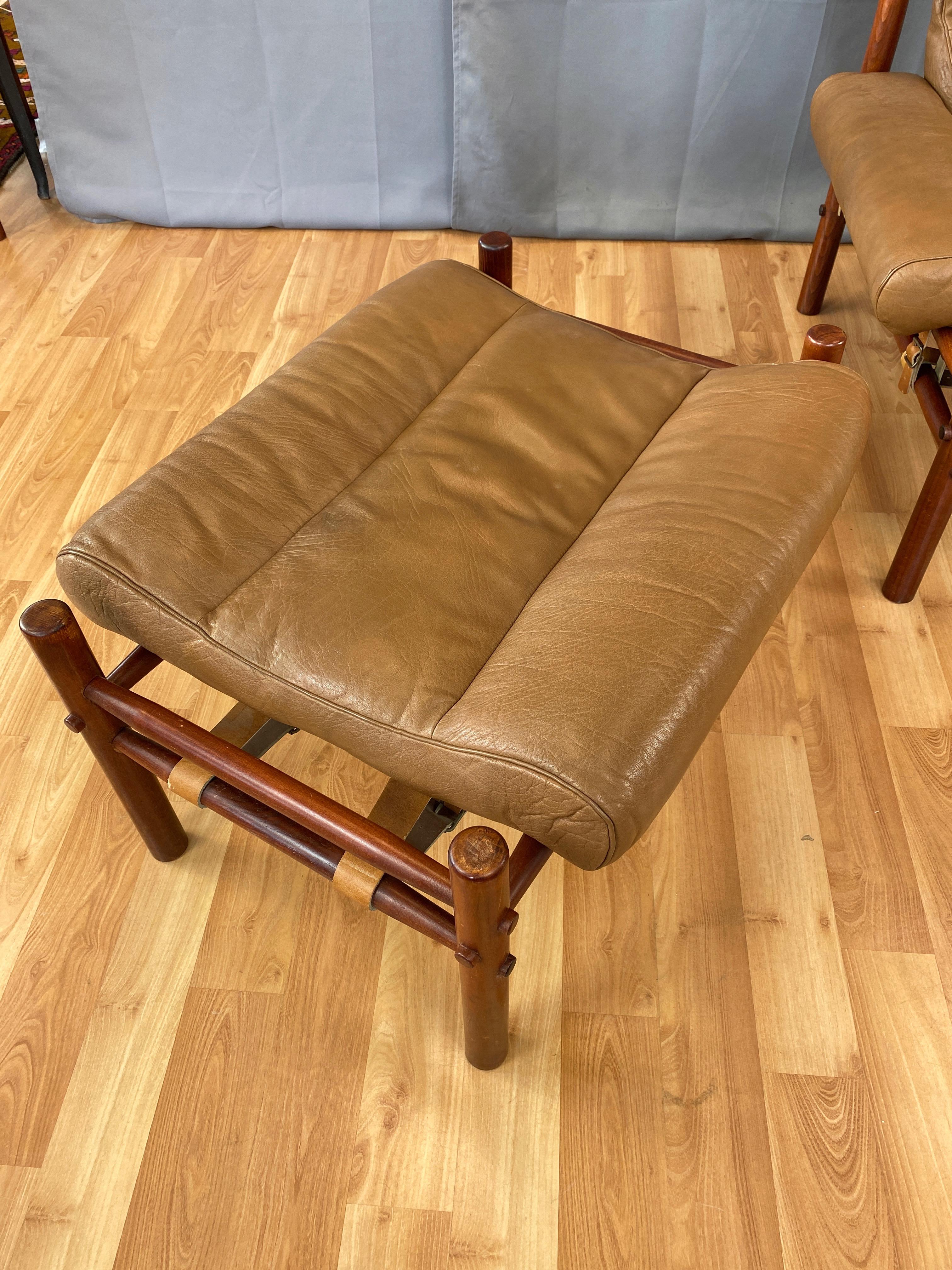 Arne Norell Inca Lounge Chair & Ottoman in Teak-Colored Beech and Leather, 1970s 10