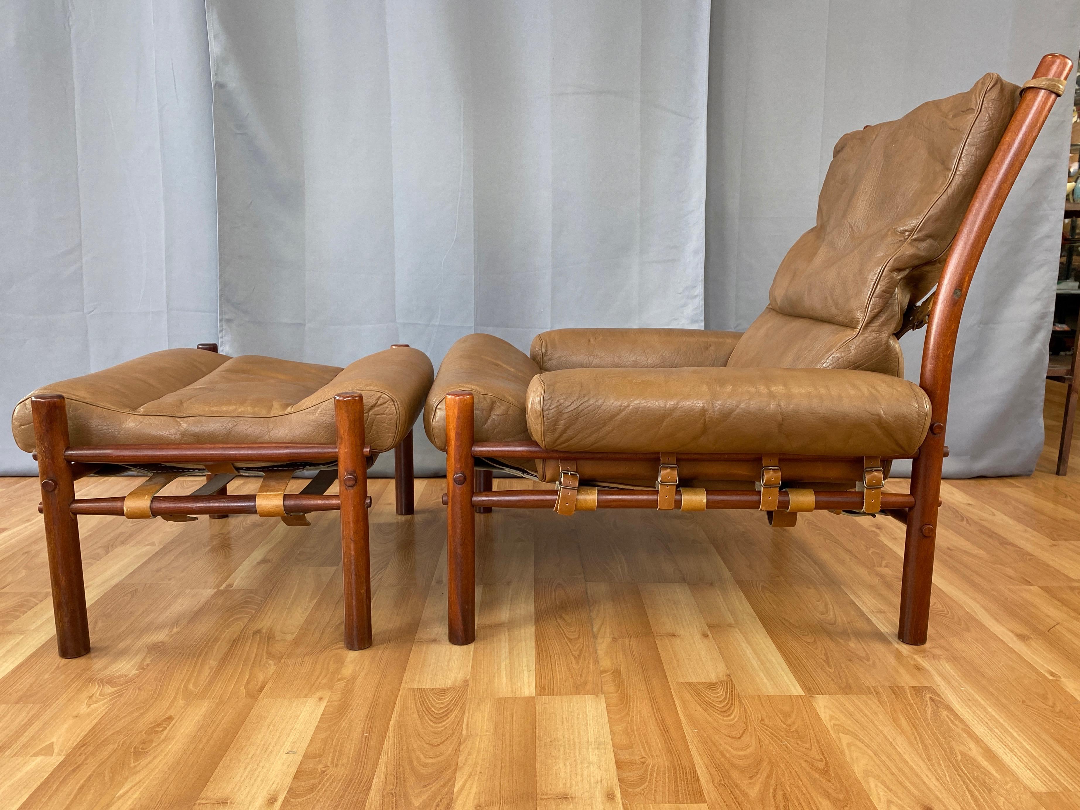 Stained Arne Norell Inca Lounge Chair & Ottoman in Teak-Colored Beech and Leather, 1970s