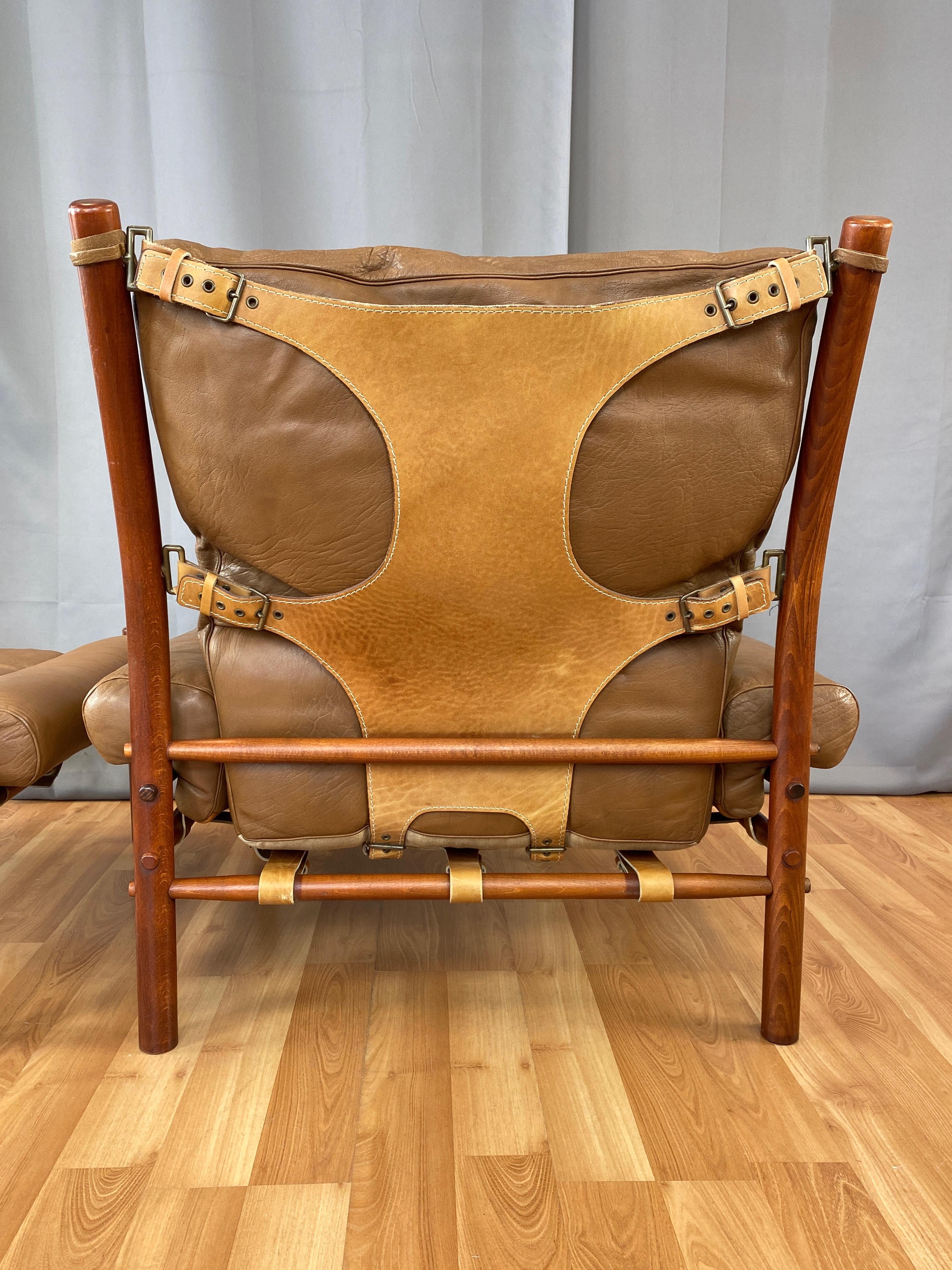 Arne Norell Inca Lounge Chair & Ottoman in Teak-Colored Beech and Leather, 1970s In Good Condition In San Francisco, CA