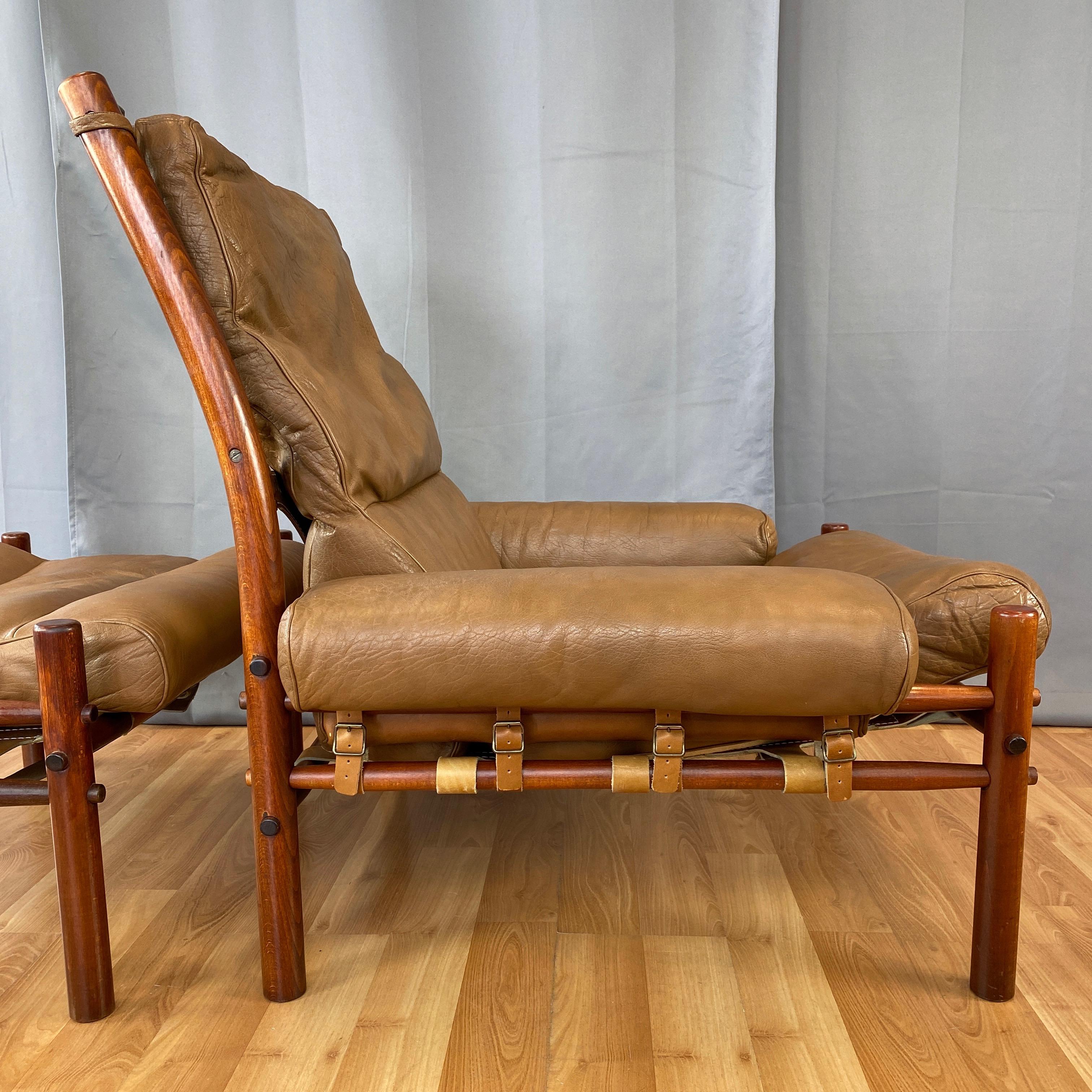 Late 20th Century Arne Norell Inca Lounge Chair & Ottoman in Teak-Colored Beech and Leather, 1970s