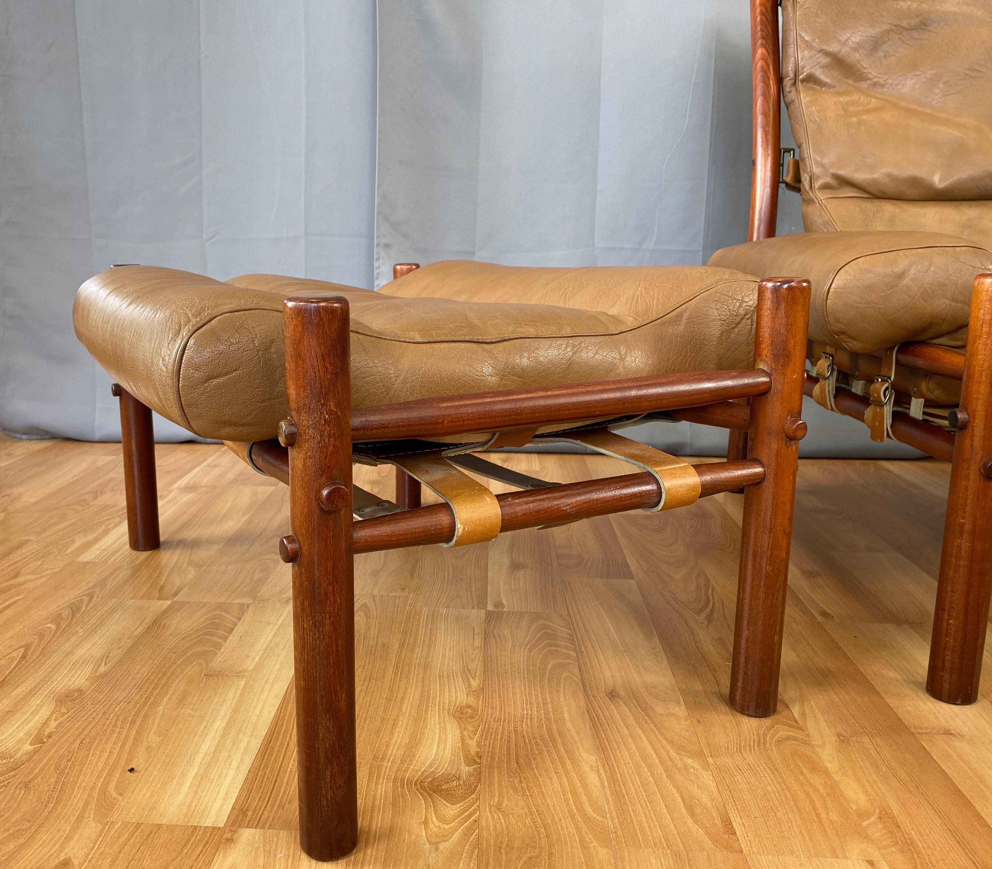 Arne Norell Inca Lounge Chair & Ottoman in Teak-Colored Beech and Leather, 1970s 1