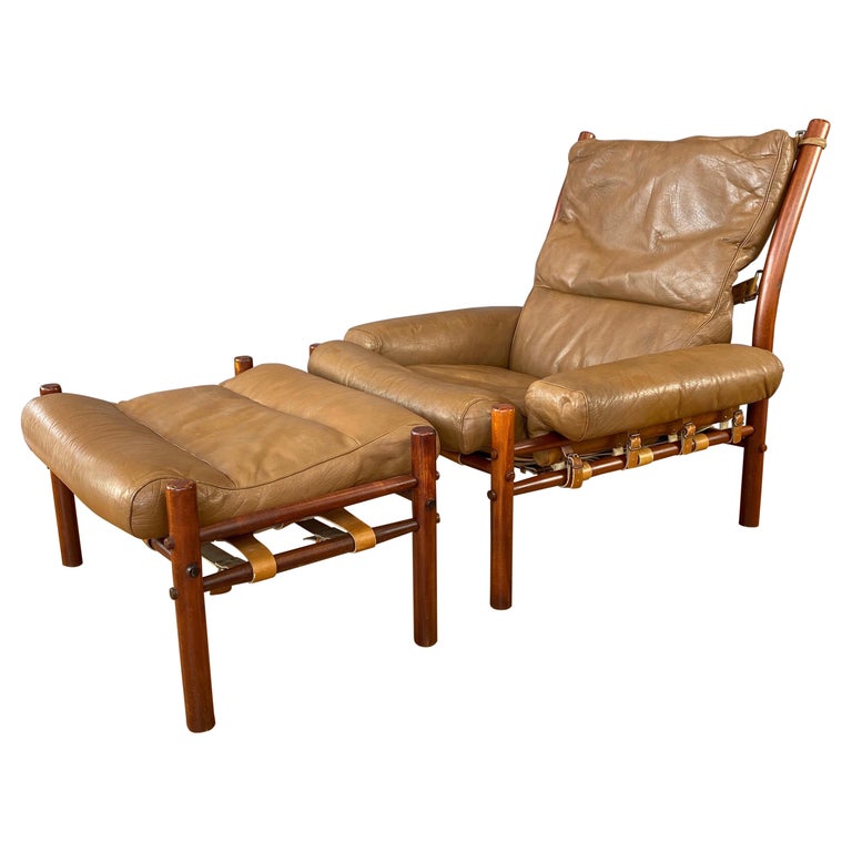 Arne Norell Inca Lounge Chair and Ottoman in TeakColored Beech and Leather, 1970s at 1stDibs
