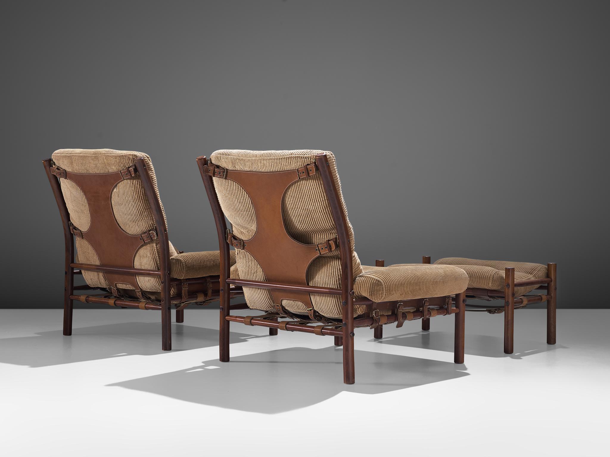 Arne Norell 'Inca' Lounge Chair with Ottoman in Corduroy 4