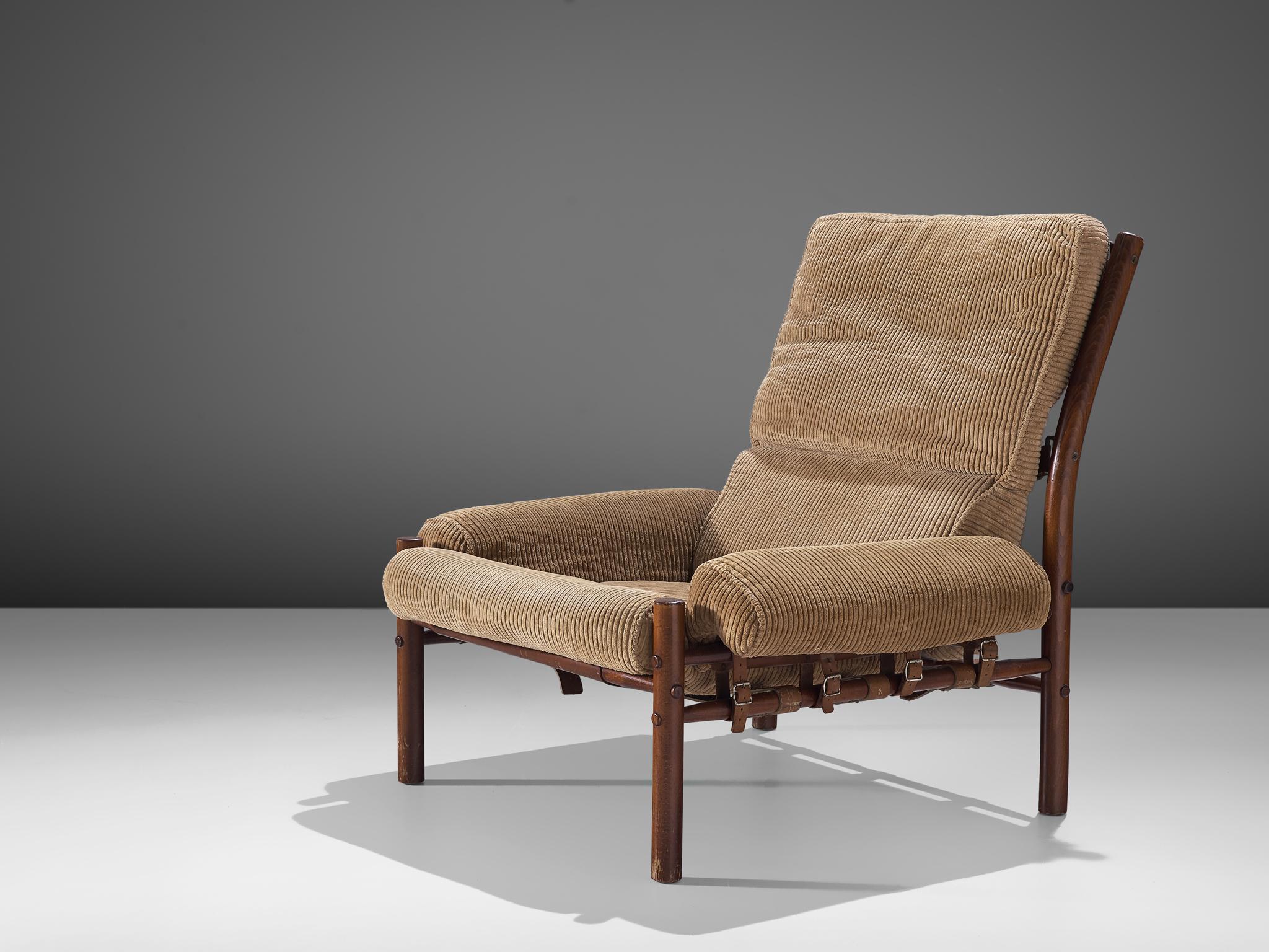 Swedish Arne Norell 'Inca' Lounge Chair with Ottoman in Corduroy