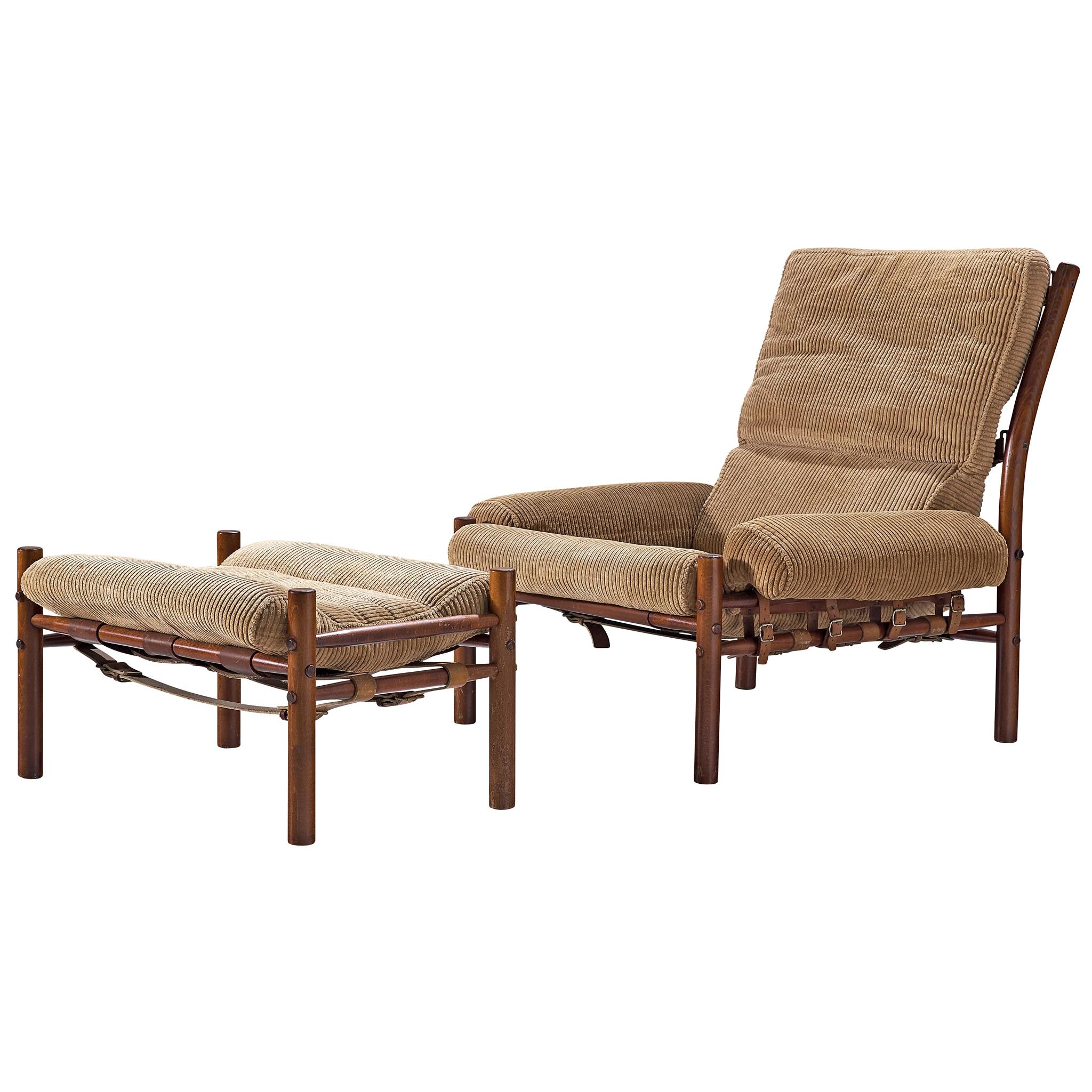 Arne Norell 'Inca' Lounge Chair with Ottoman in Corduroy