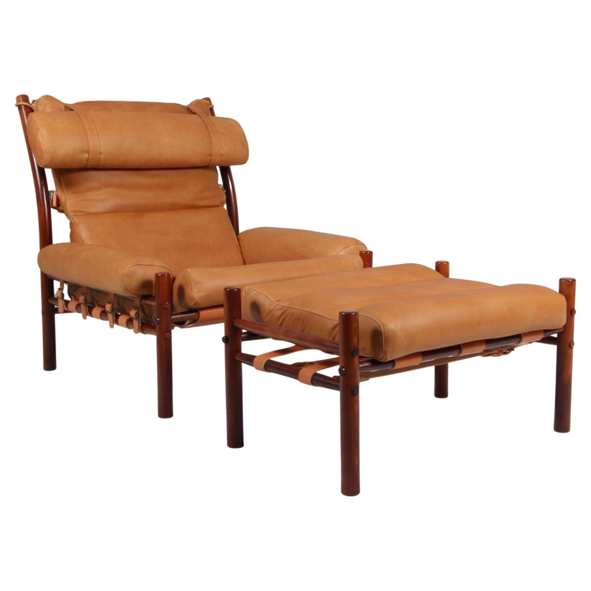 Arne Norell 'Inca' Lounge Chair with Ottoman in new full grain leather