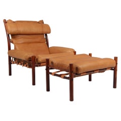 Arne Norell 'Inca' Lounge Chair with Ottoman in new full grain leather