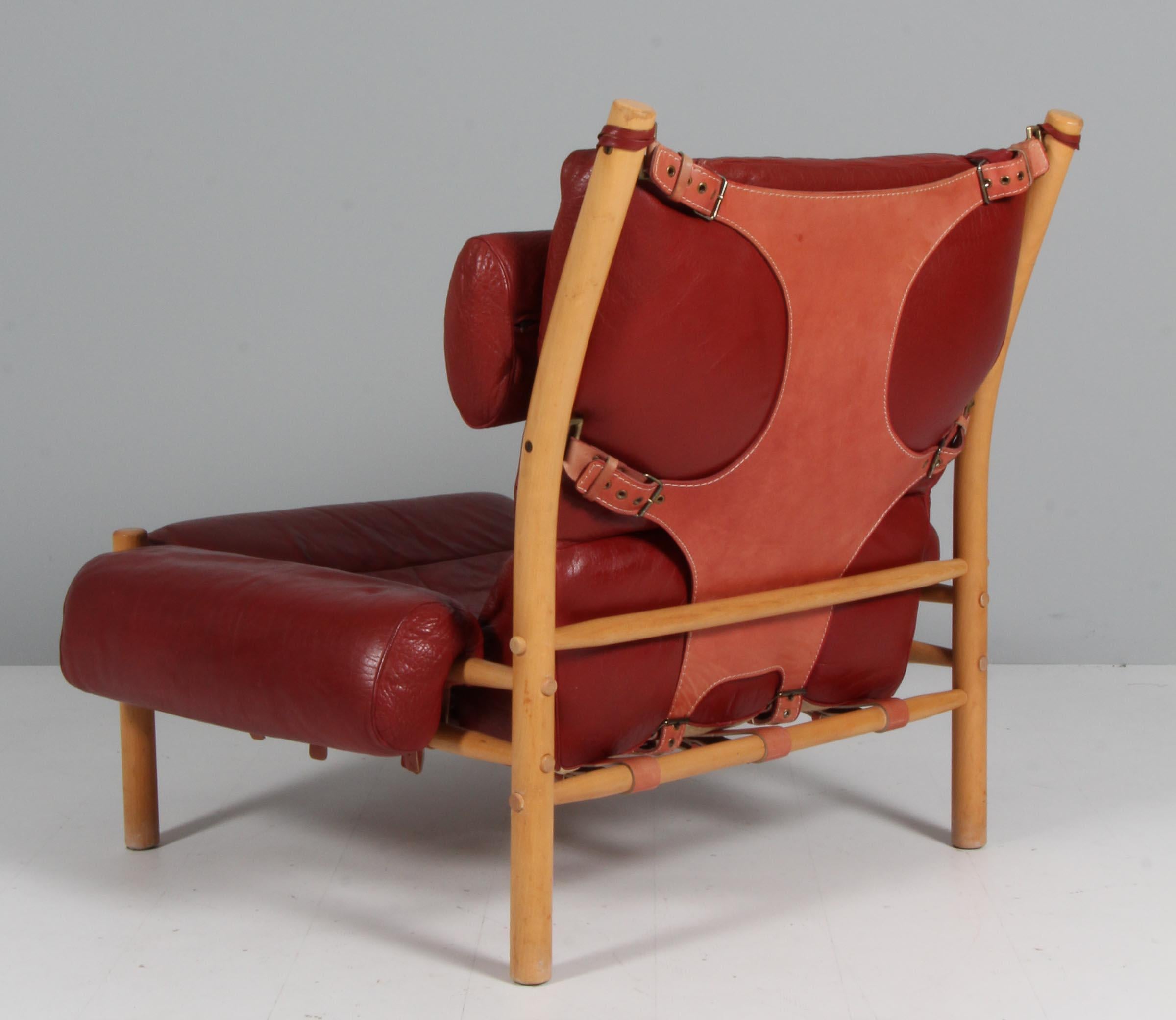 Arne Norell 'Inca' Lounge Chair with Ottoman in original leather For Sale 2