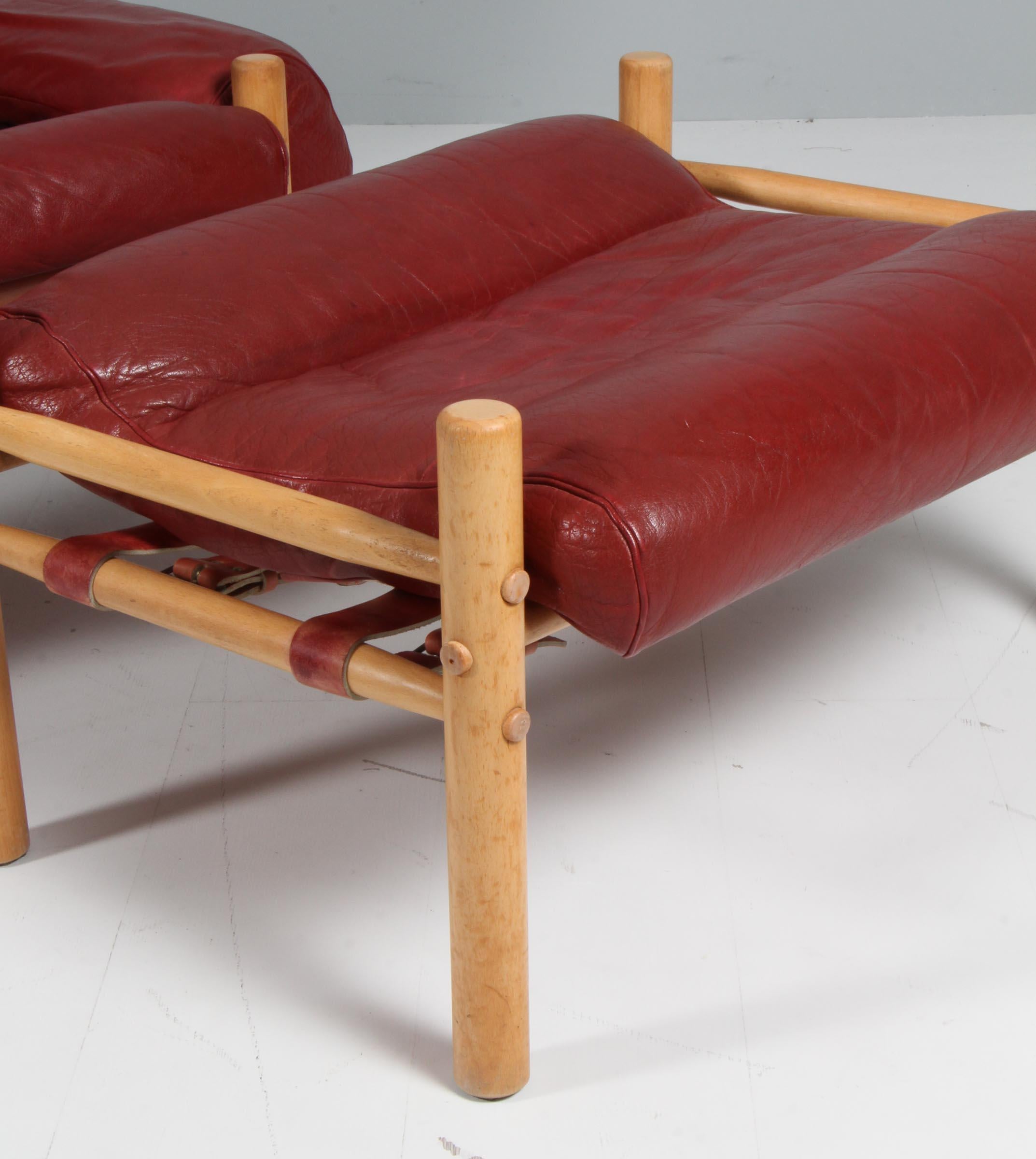 Scandinavian Modern Arne Norell 'Inca' Lounge Chair with Ottoman in original leather For Sale