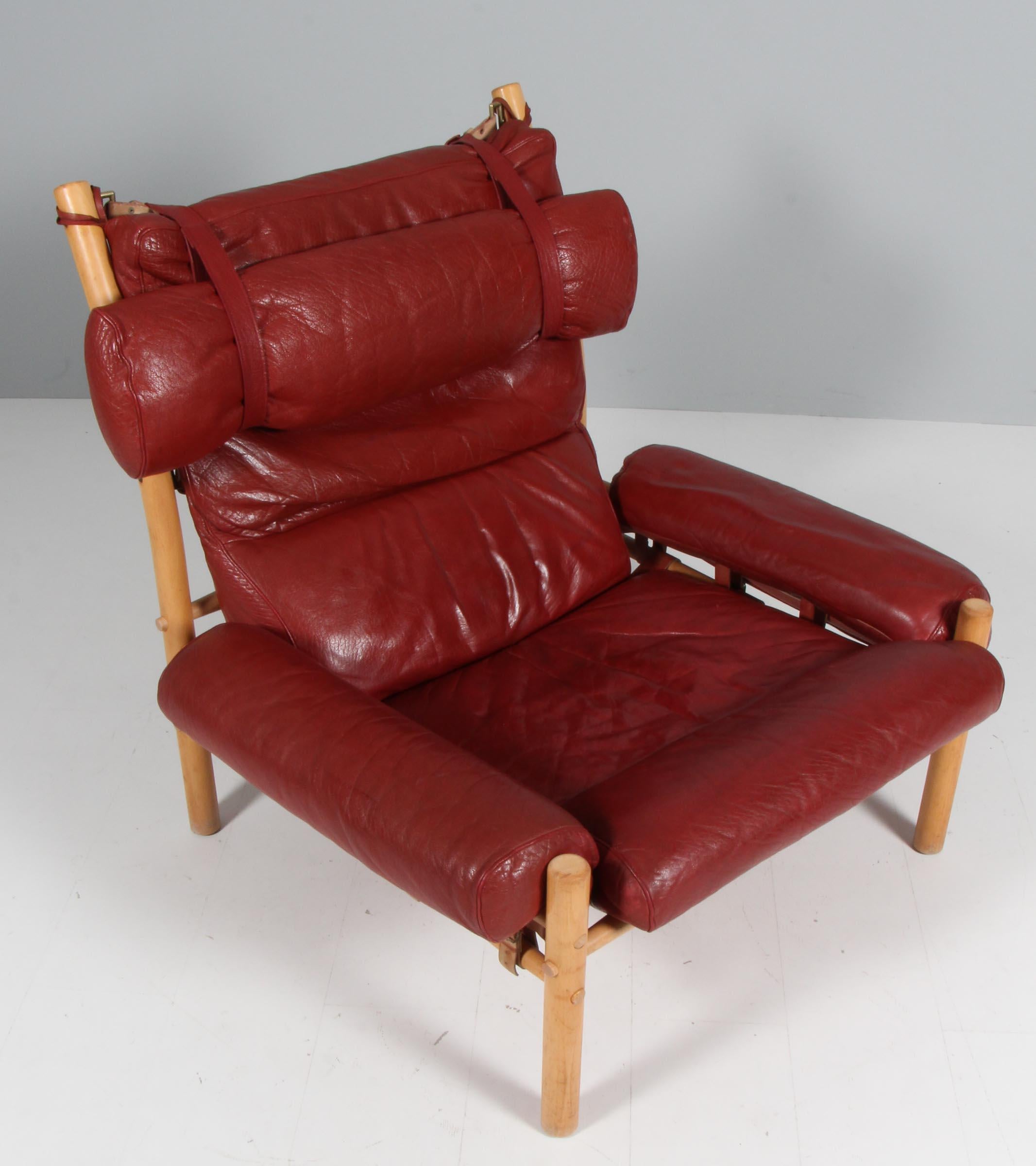 Arne Norell 'Inca' Lounge Chair with Ottoman in original leather In Good Condition For Sale In Esbjerg, DK