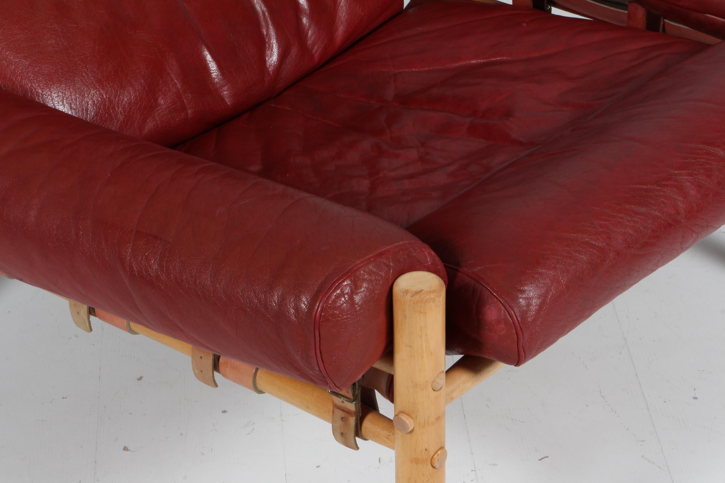 Leather Arne Norell 'Inca' Lounge Chair with Ottoman in original leather For Sale