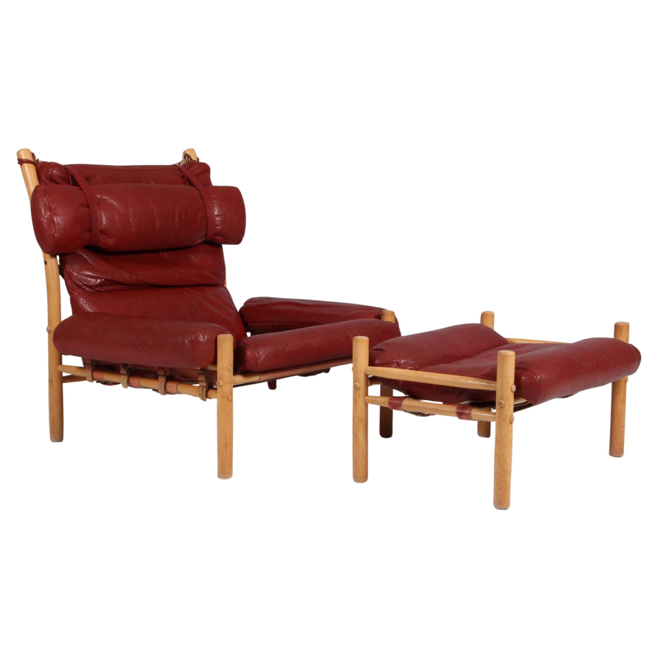 Arne Norell 'Inca' Lounge Chair with Ottoman in original leather