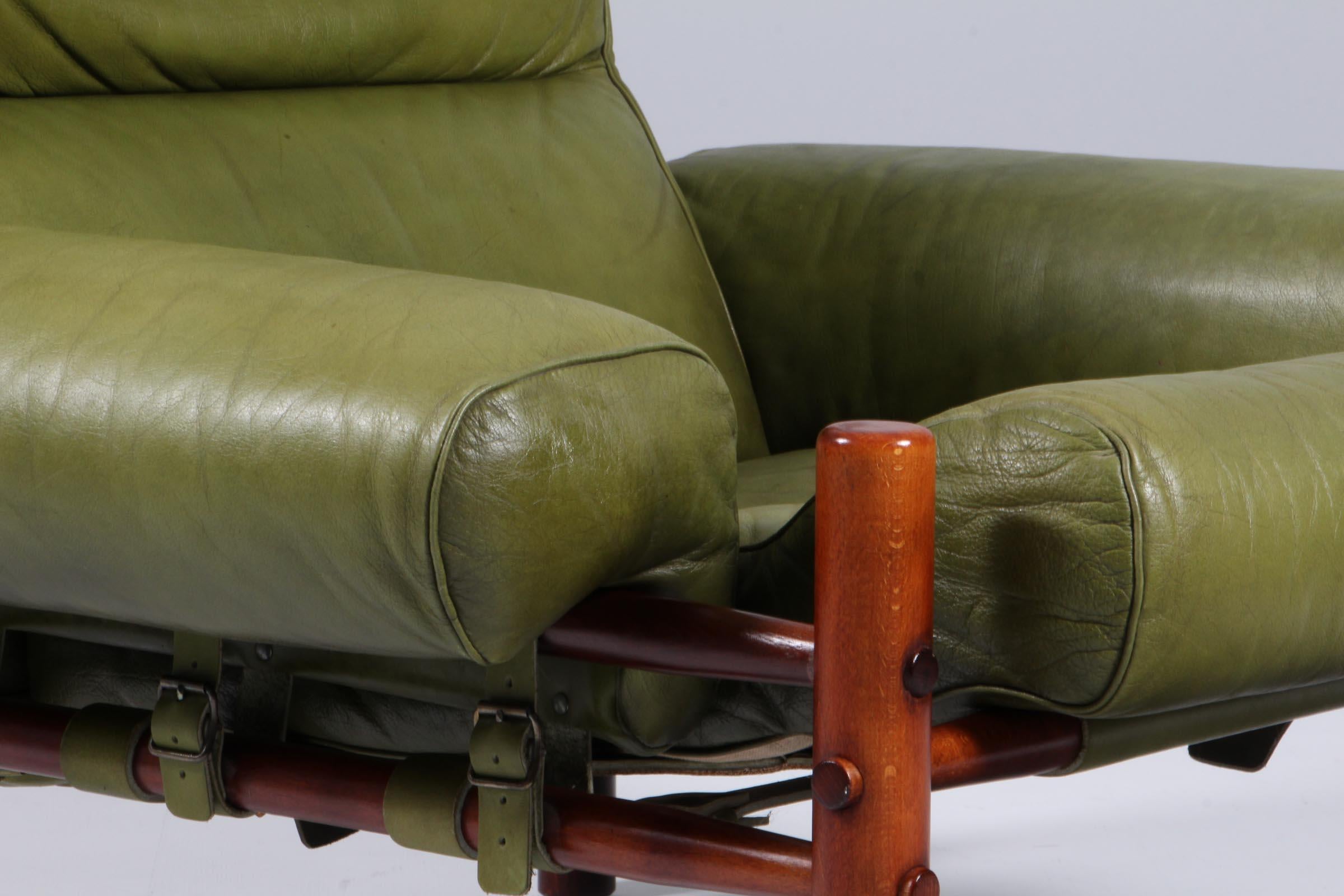 Swedish Arne Norell 'Inca' Lounge Chair with Ottoman in Patinated Leather