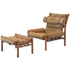 Arne Norell 'Inca' Lounge Chair with Ottoman in Patinated Leather
