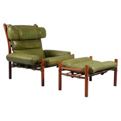 Arne Norell 'Inca' Lounge Chair with Ottoman in Patinated Leather